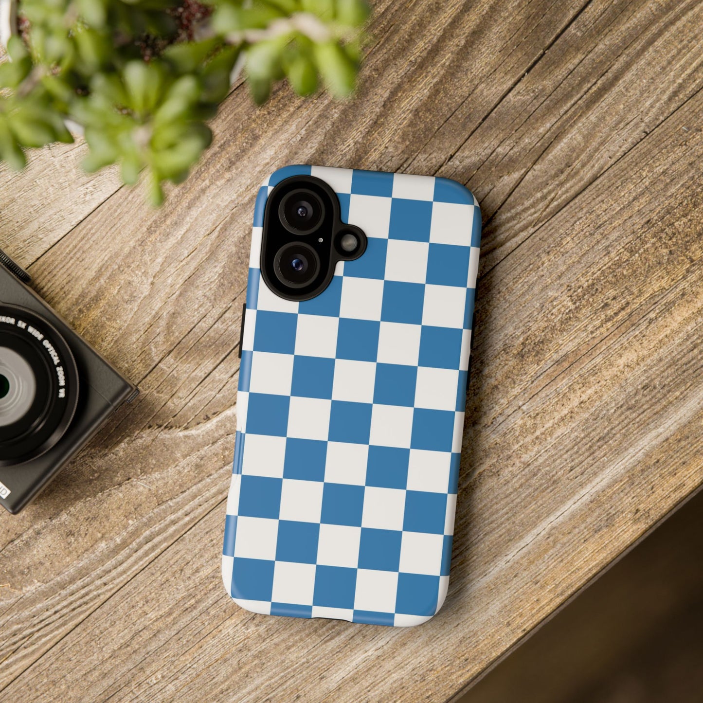 Checkered Phone Case, iPhone 17 Pro, 17, 16, 15, 14, 13, 12, 11, X, XR, XS MAX, Smartphone Cover, Blue and White Mobile Protector