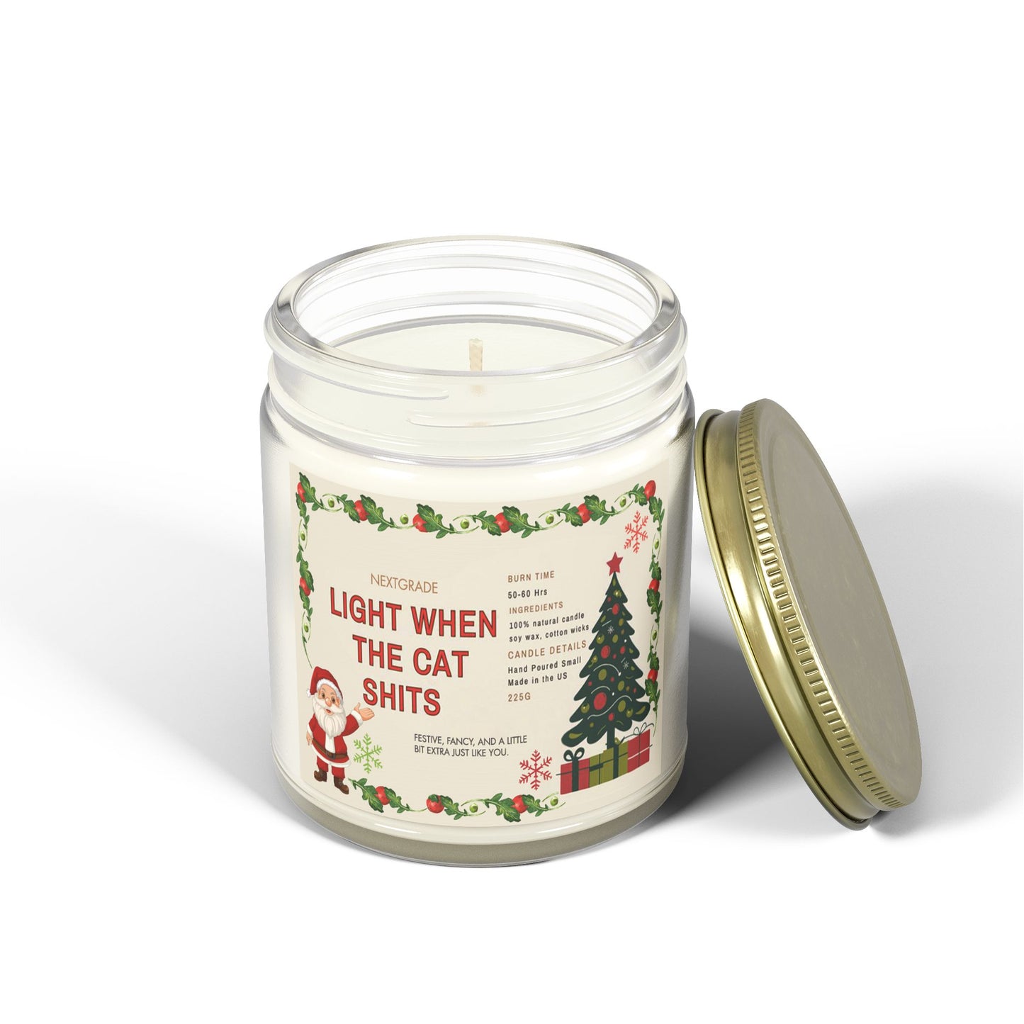 Funny Christmas Candle Gift | Light When the Cat Shits | Pet Owner Gag Gift | Soy Candle with Christmas Label | Hand Poured 9oz Jar