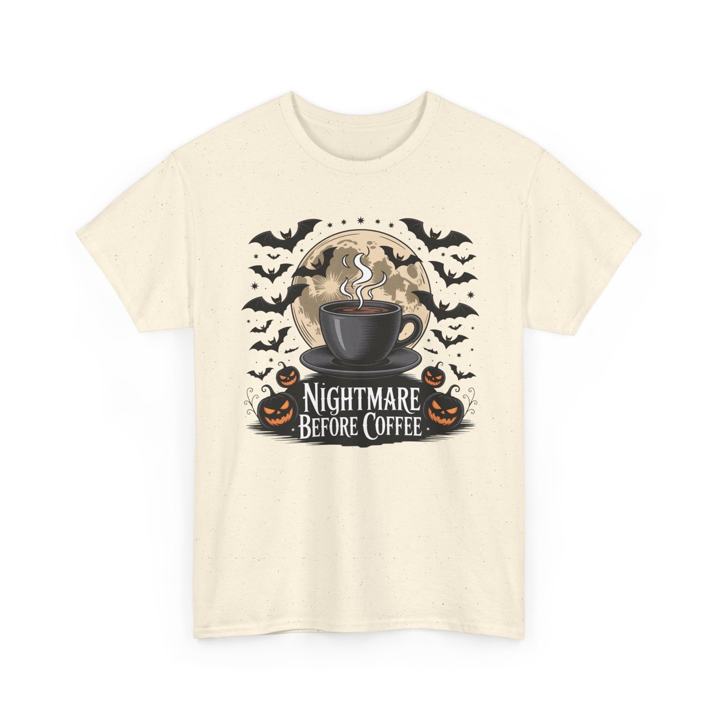 Halloween Coffee Tee, Unisex Heavy Cotton T-Shirt, Nightmare Before Coffee Shirt, Spooky Graphic Tee, Fall Seasonal Apparel