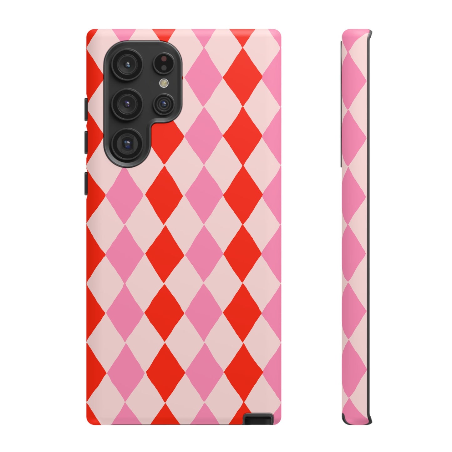 Tough Cases with Red Pink Diamonds, Retro Checkerboard iPhone Case And Samsung Case, Slim Fit Phone Case, Stylish Gift