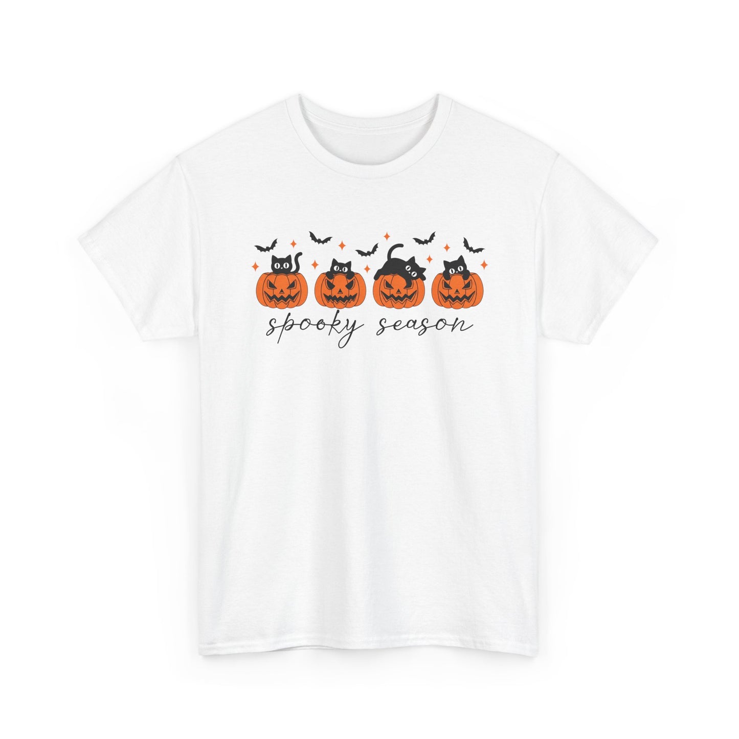 Spooky Season Unisex Heavy Cotton Tee, Halloween Shirt, Fall Apparel, Pumpkin T-Shirt, Cat Lover Gift, Pumpkin Tee