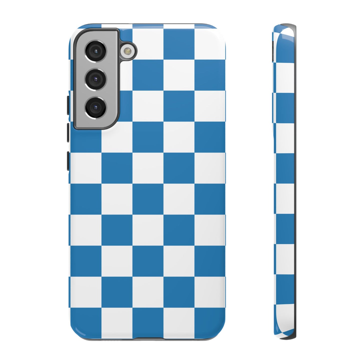 Blue Checkerboard Phone Case, Samsung Galaxy S25, S25 Plus, S24, S24 Plus, S24 Ultra, S23, S22, S22 Plus, S21 Ultra, S21 FE, S20+