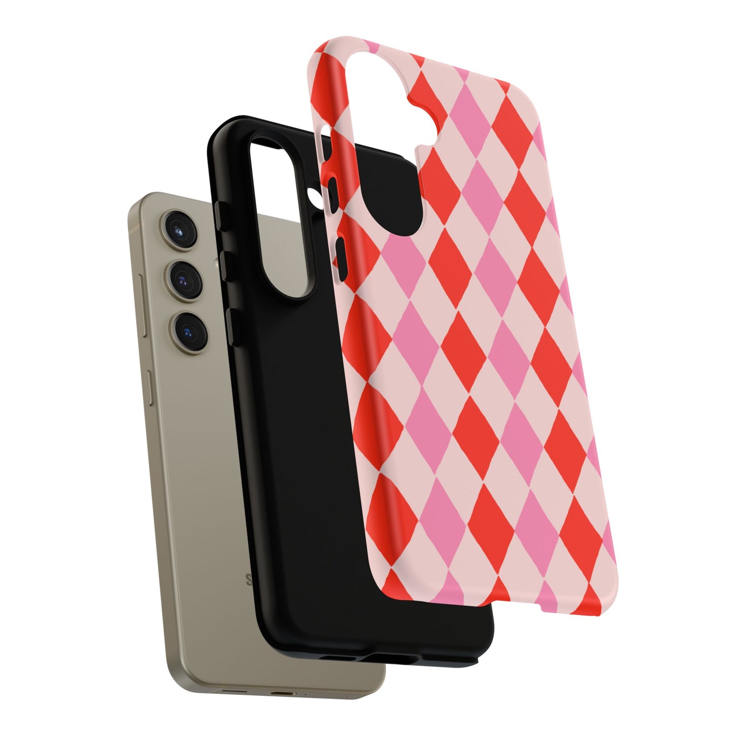 Tough Cases with Red Pink Diamonds, Retro Checkerboard iPhone Case And Samsung Case, Slim Fit Phone Case, Stylish Gift