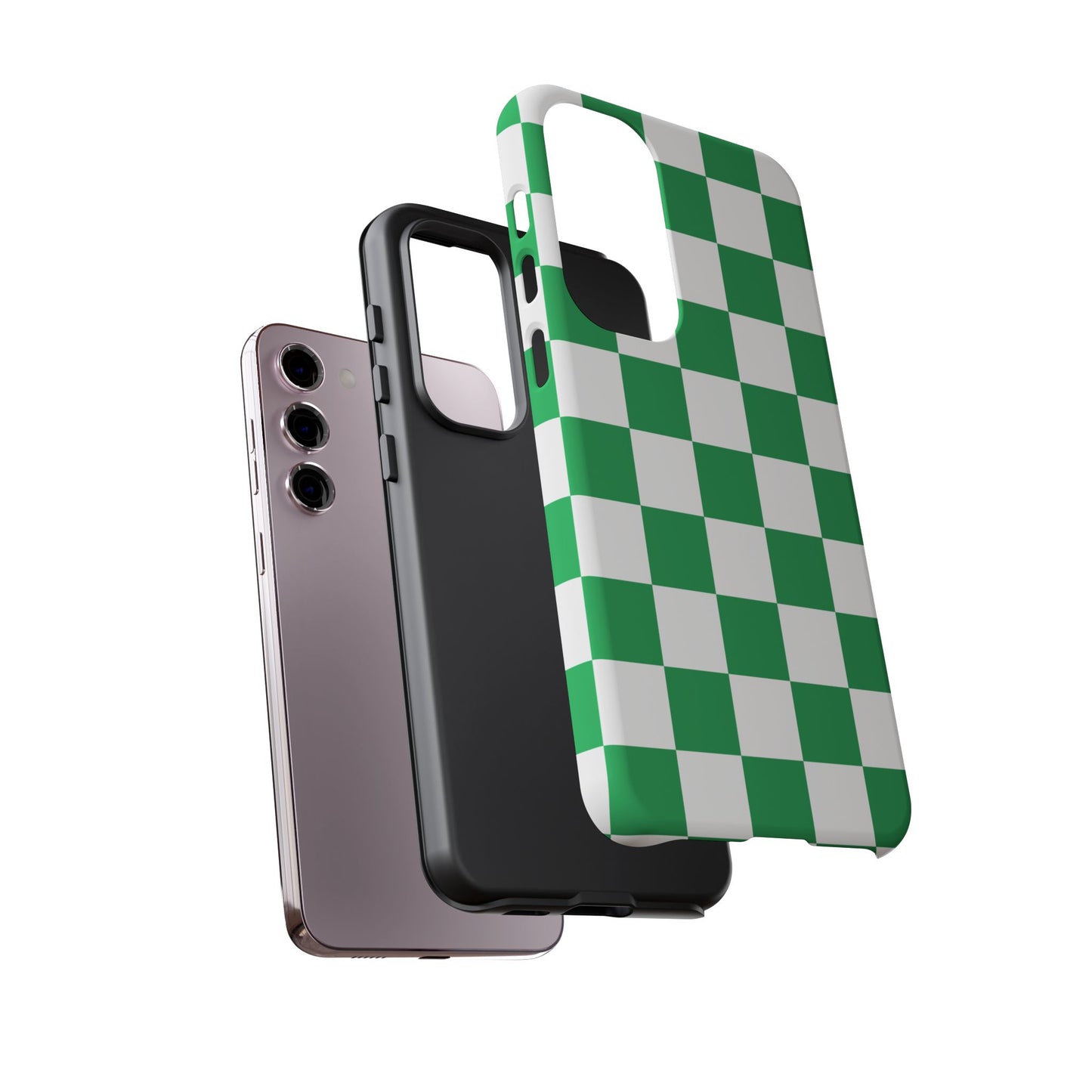 Green Checkered Phone Case, Phone Cases Samsung Galaxy S25, S25 Plus, S24, S24 Plus, S24 Ultra, S23, S22, S22 Plus, S21 Ultra, S21 FE, S20+