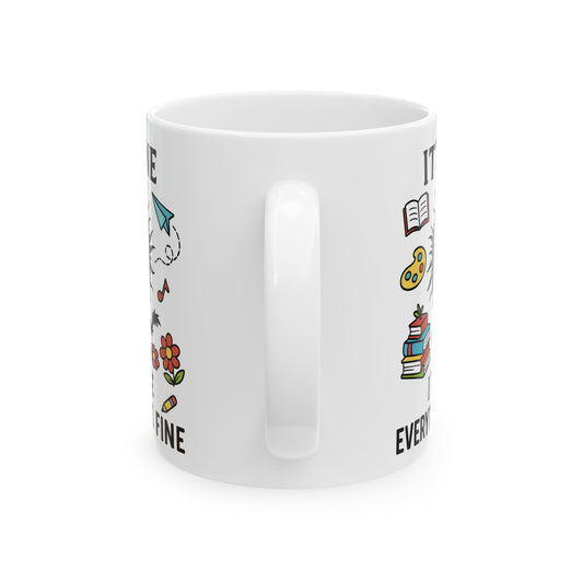 It is Fine Everything is Fine, Christmas Birthday Gifts for Cat Lovers, Funny Coffee Mug, Men, Office Mug, 11 Oz Ceramic Mugs