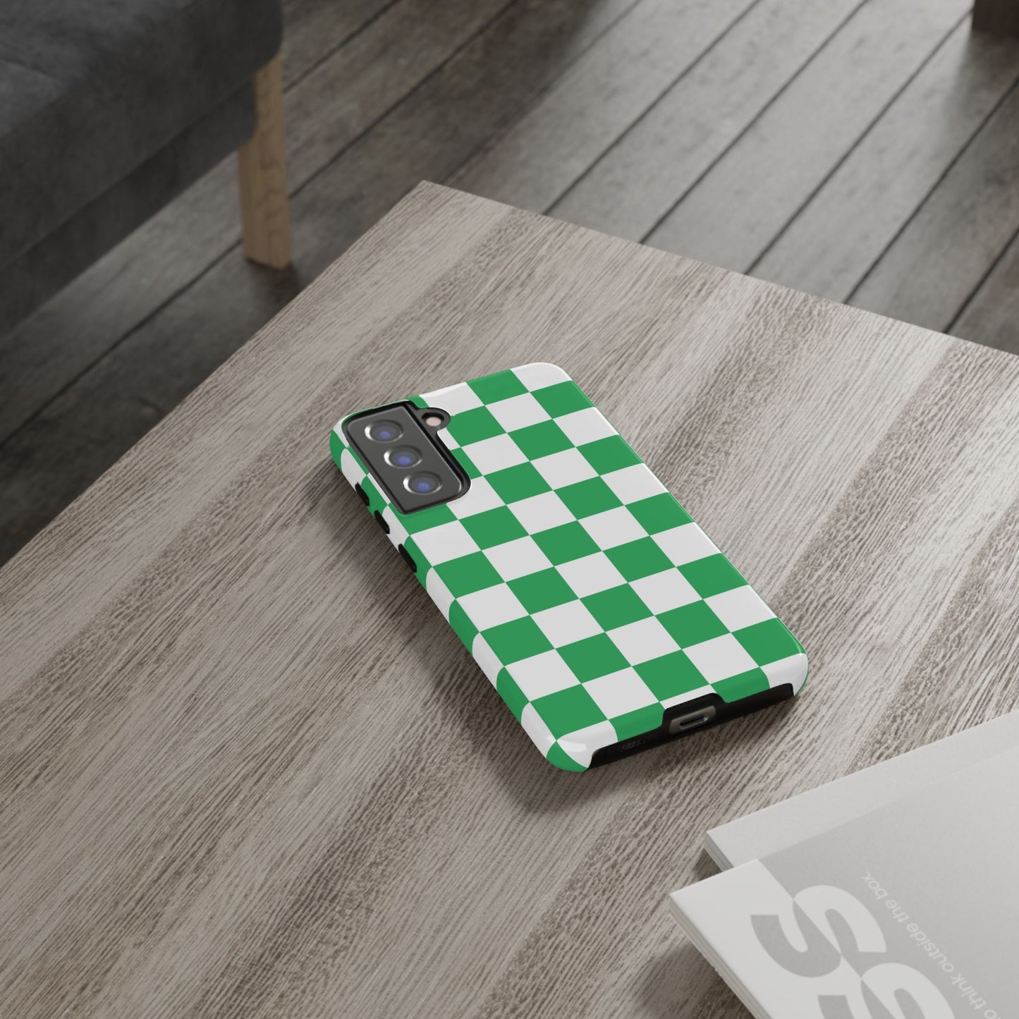 Green Checkered Phone Case, Phone Cases Samsung Galaxy S25, S25 Plus, S24, S24 Plus, S24 Ultra, S23, S22, S22 Plus, S21 Ultra, S21 FE, S20+