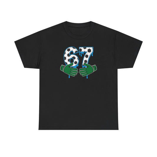 Dripping 97 Number Graphic Tee, Streetwear Checkerboard T-Shirt with Green Hands, Artsy Unisex Cotton Shirt