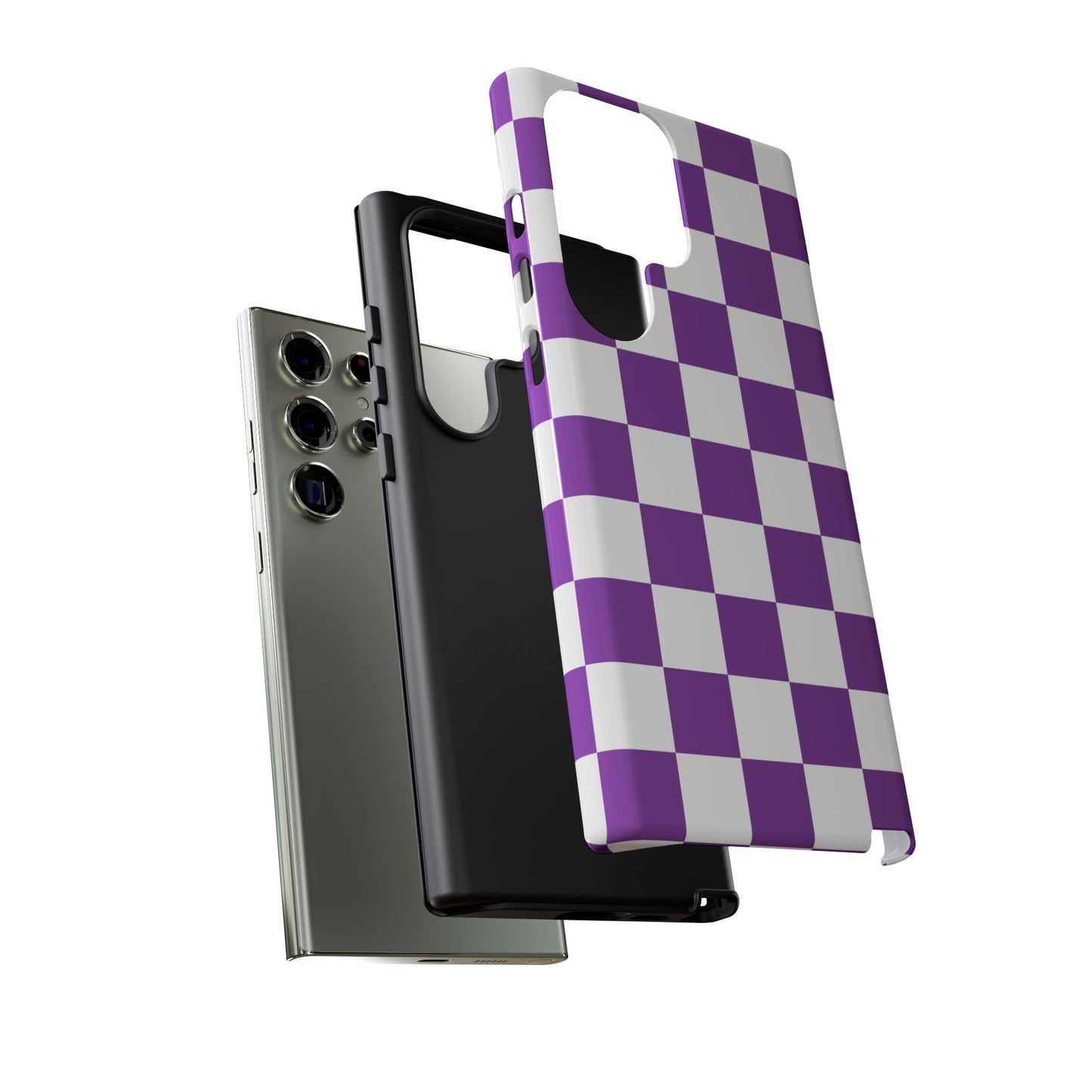 Purple Checkered Phone Case, Samsung Galaxy S25, S25 Plus, S24, S24 Plus, S24 Ultra, S23, S22, S22 Plus, S21 Ultra, S21 FE, S20+