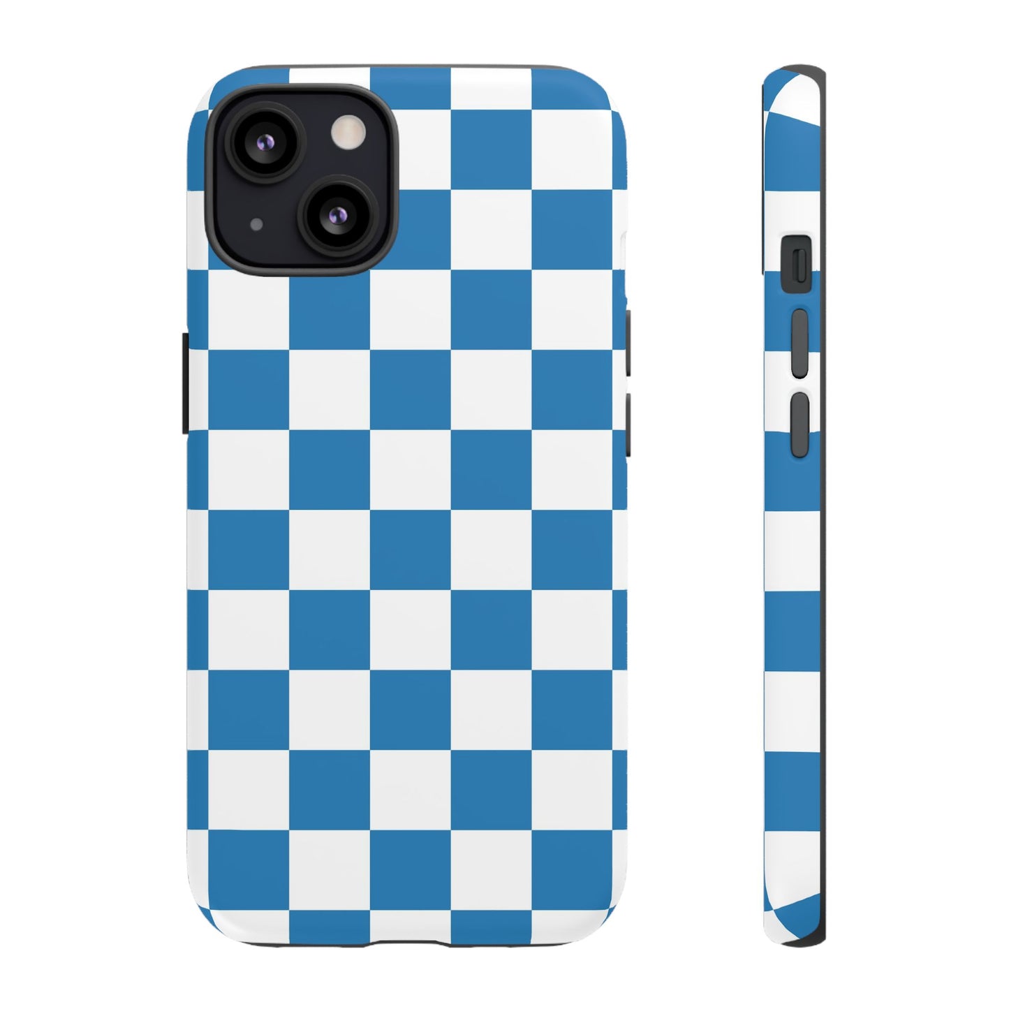 Checkered Phone Case, iPhone 17 Pro, 17, 16, 15, 14, 13, 12, 11, X, XR, XS MAX, Smartphone Cover, Blue and White Mobile Protector