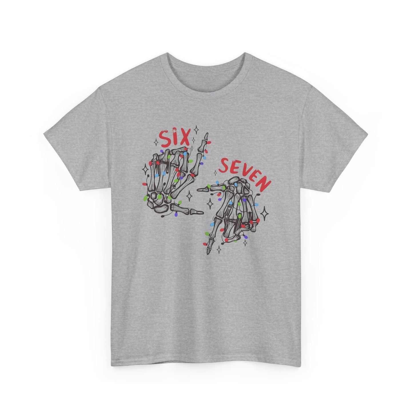 Six Seven Skeleton Hands T Shirt  Funny Halloween Christmas Tee for Men & Women | Cool Skeleton Hand Sign Graphic Shirt | Soft Cotton Top