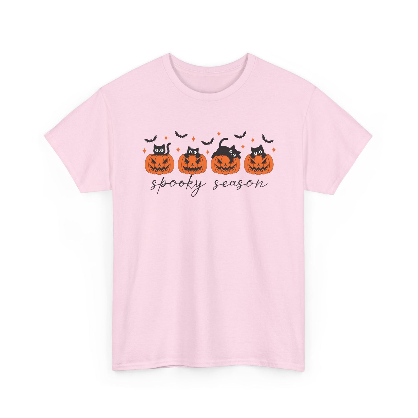 Spooky Season Unisex Heavy Cotton Tee, Halloween Shirt, Fall Apparel, Pumpkin T-Shirt, Cat Lover Gift, Pumpkin Tee