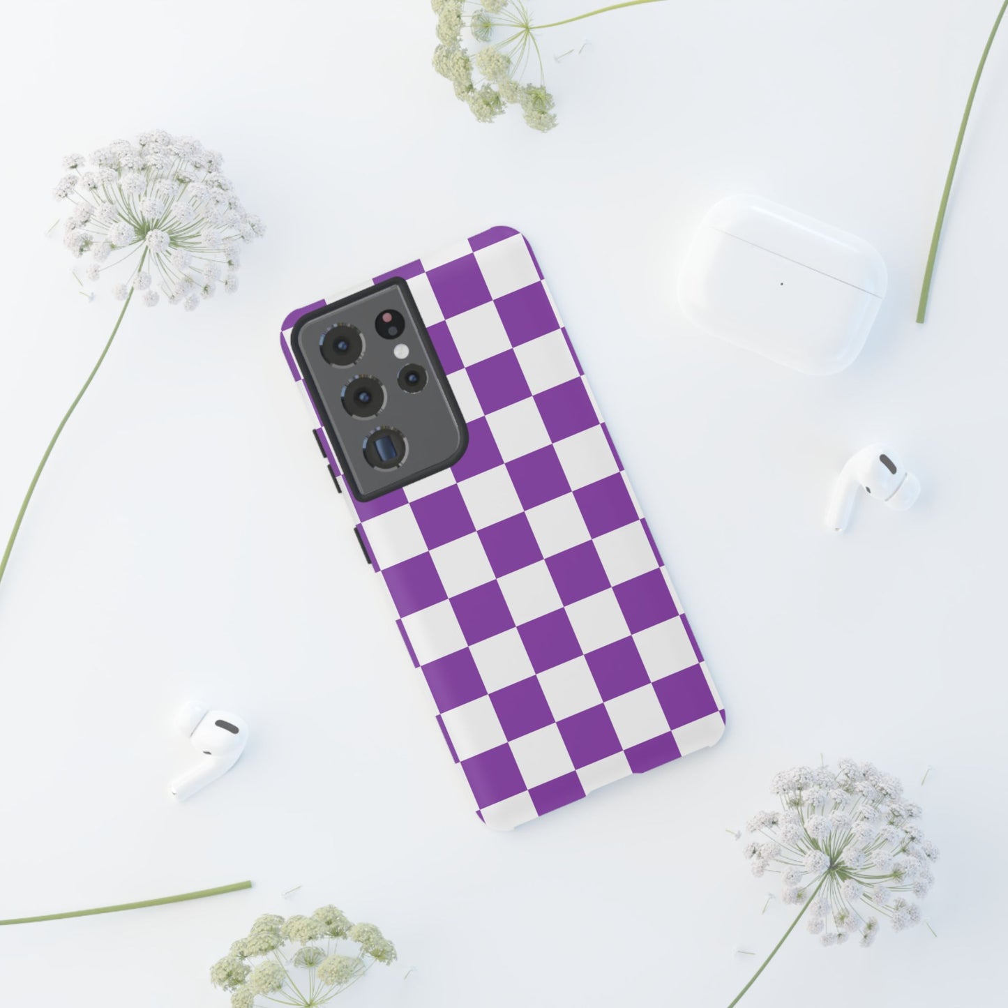Purple Checkered Phone Case, Samsung Galaxy S25, S25 Plus, S24, S24 Plus, S24 Ultra, S23, S22, S22 Plus, S21 Ultra, S21 FE, S20+