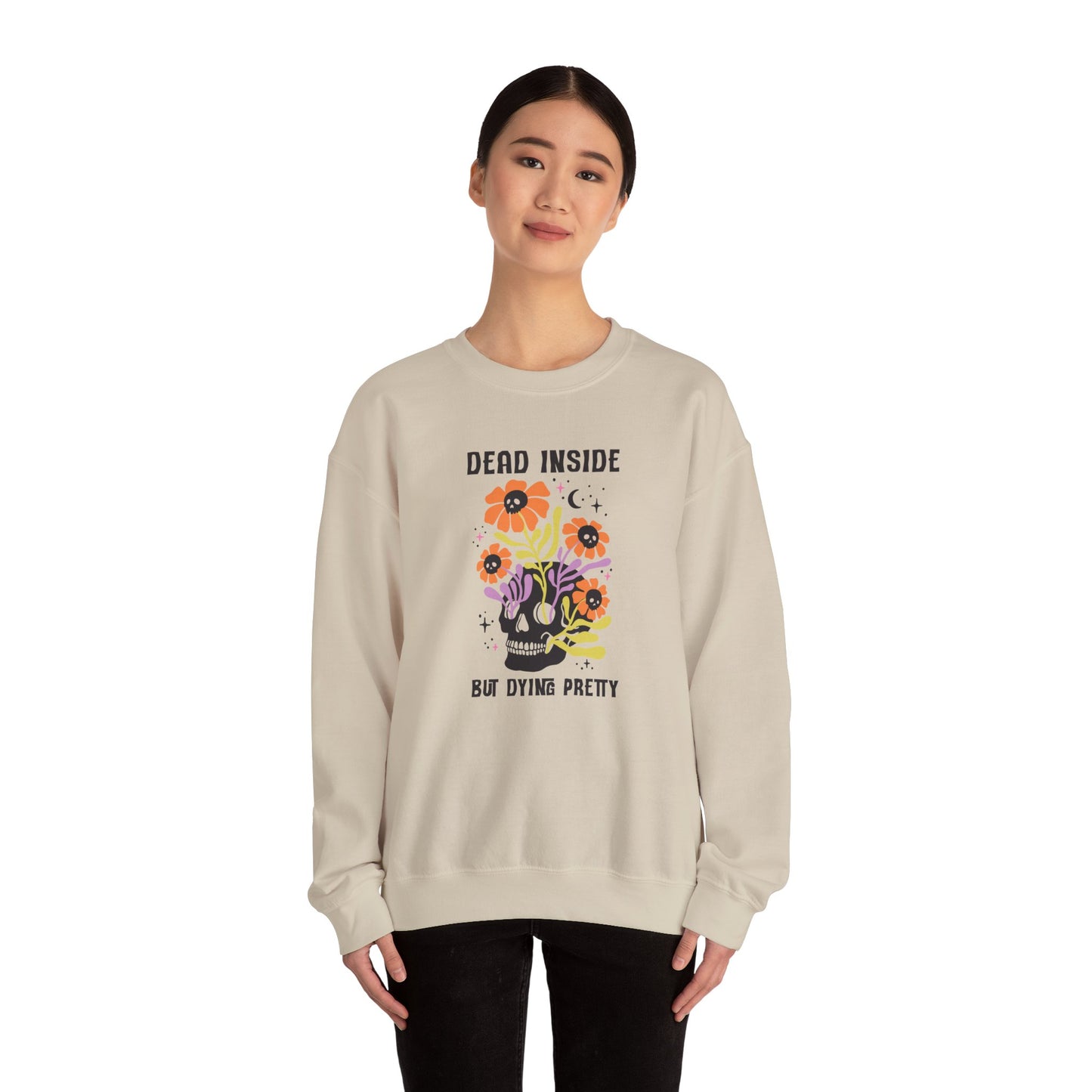 Whimsical Skull Sweatshirt, Cozy Gothic Sweatshirt, Funny Graphic Crewneck, Edgy Gift for Her, Casual Fall Fashion