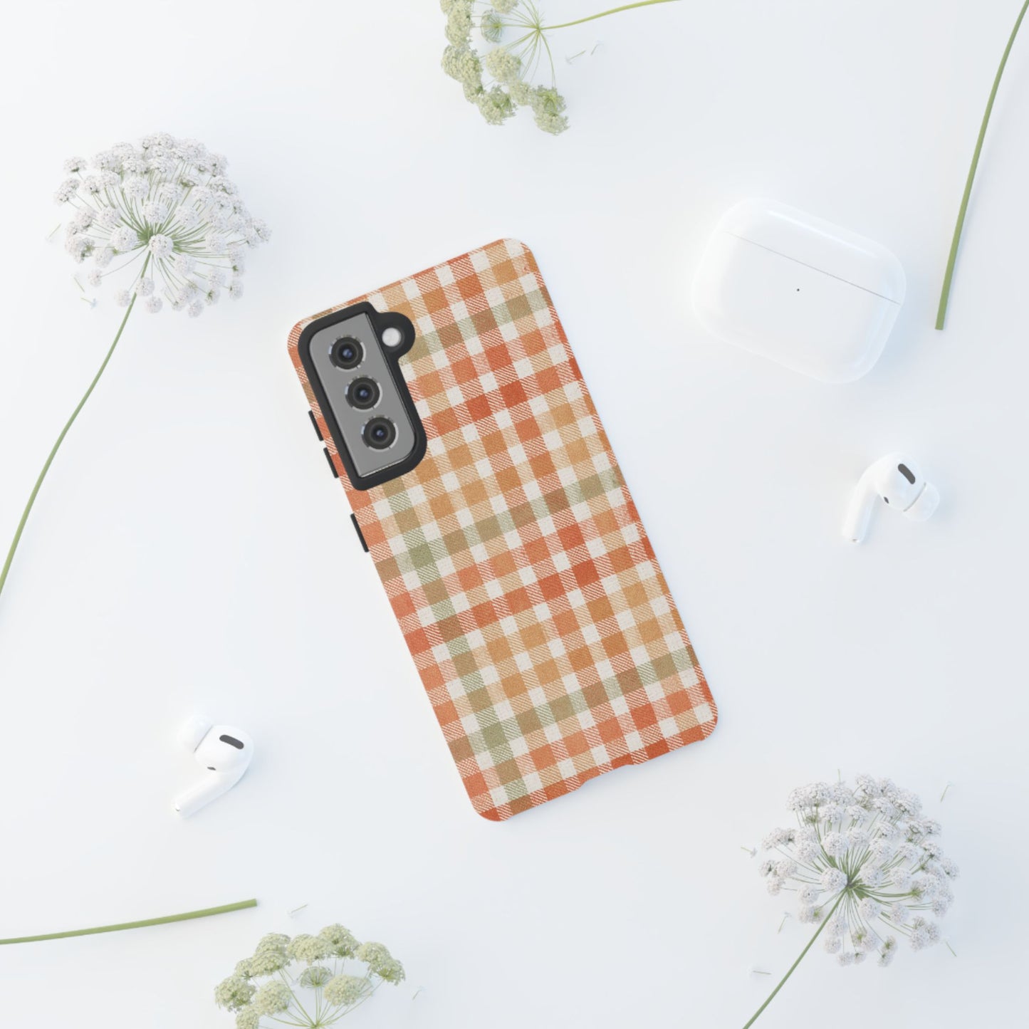 Boho Checkered Phone Case | Neutral Aesthetic Plaid Case | Retro Minimalist Check Design | iPhone Cover | Samsung Cover