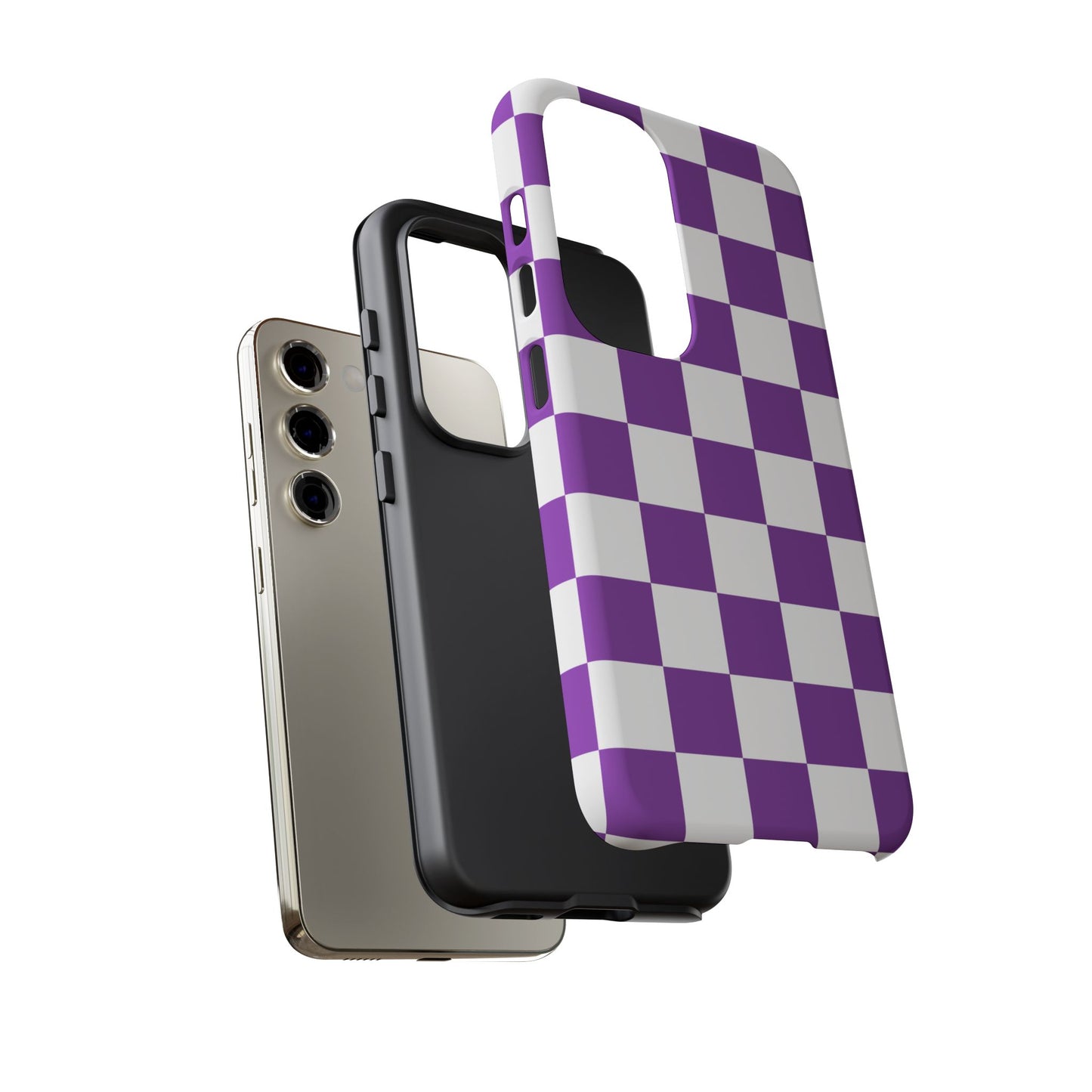 Purple Checkered Phone Case, Samsung Galaxy S25, S25 Plus, S24, S24 Plus, S24 Ultra, S23, S22, S22 Plus, S21 Ultra, S21 FE, S20+