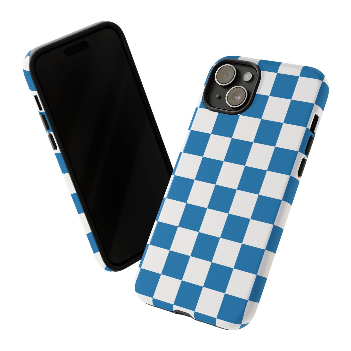 Checkered Phone Case, iPhone 17 Pro, 17, 16, 15, 14, 13, 12, 11, X, XR, XS MAX, Smartphone Cover, Blue and White Mobile Protector