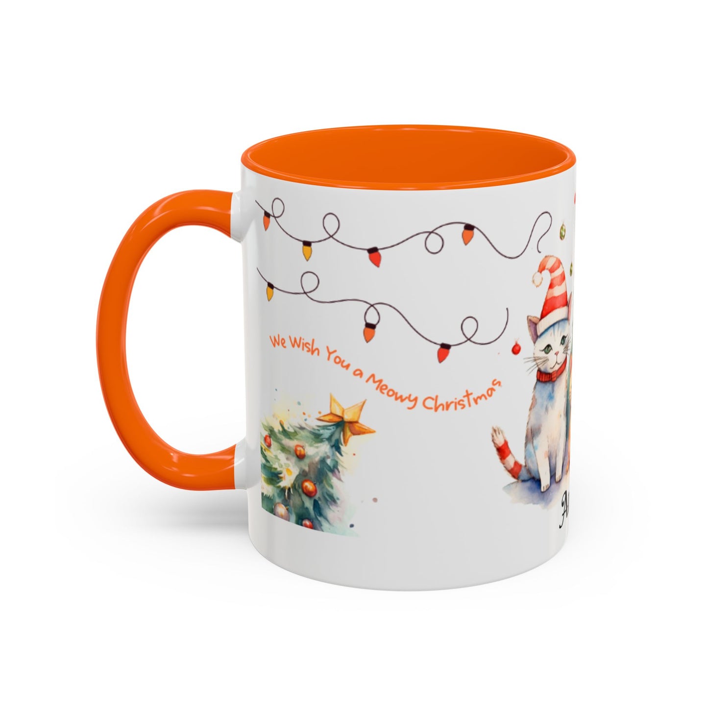 Personalized Festive Cat Accent Coffee Mug, Holiday, Christmas, Unique Gift, Home Decor, Cute Cat Lovers, Christmas Day Gift