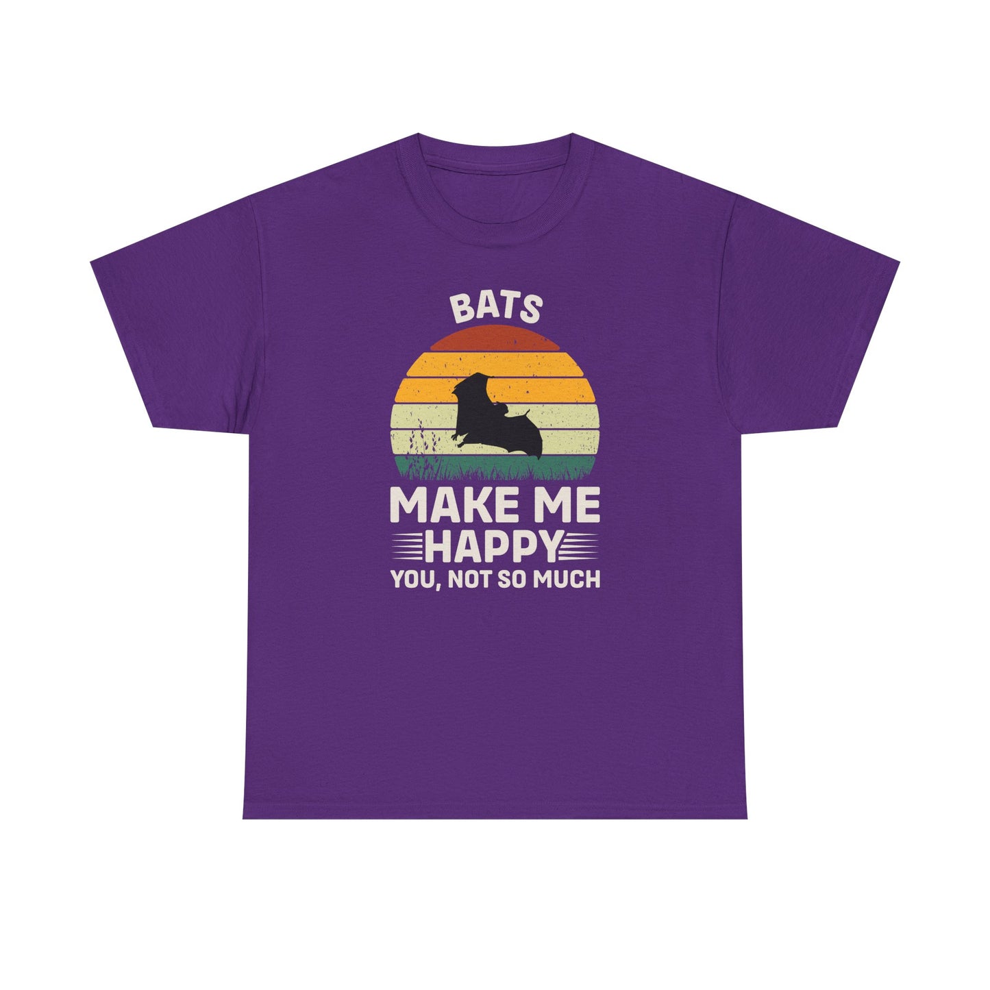 Bats Make Me Happy Unisex Heavy Cotton Tee, Funny Graphic Tee, Lovers Gift, Halloween Apparel, Everyday Casual Wear, Nature