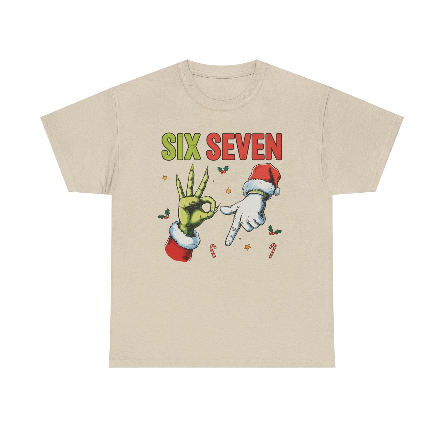 Funny "Six Seven" Christmas Shirt  Grinch Hand & Santa Hand Graphic Tee | Holiday Humor T-Shirt | Unisex Christmas Gift for Men Women