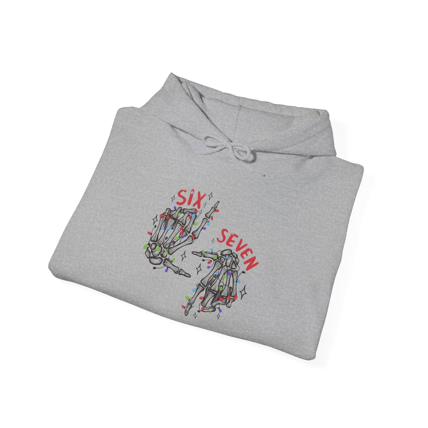 Six Seven Skeleton Hands Hoodie  Funny Halloween  Christmas Pullover | Skeleton Hand Lights Hoodie | Cool Holiday Sweatshirt Gift for Men