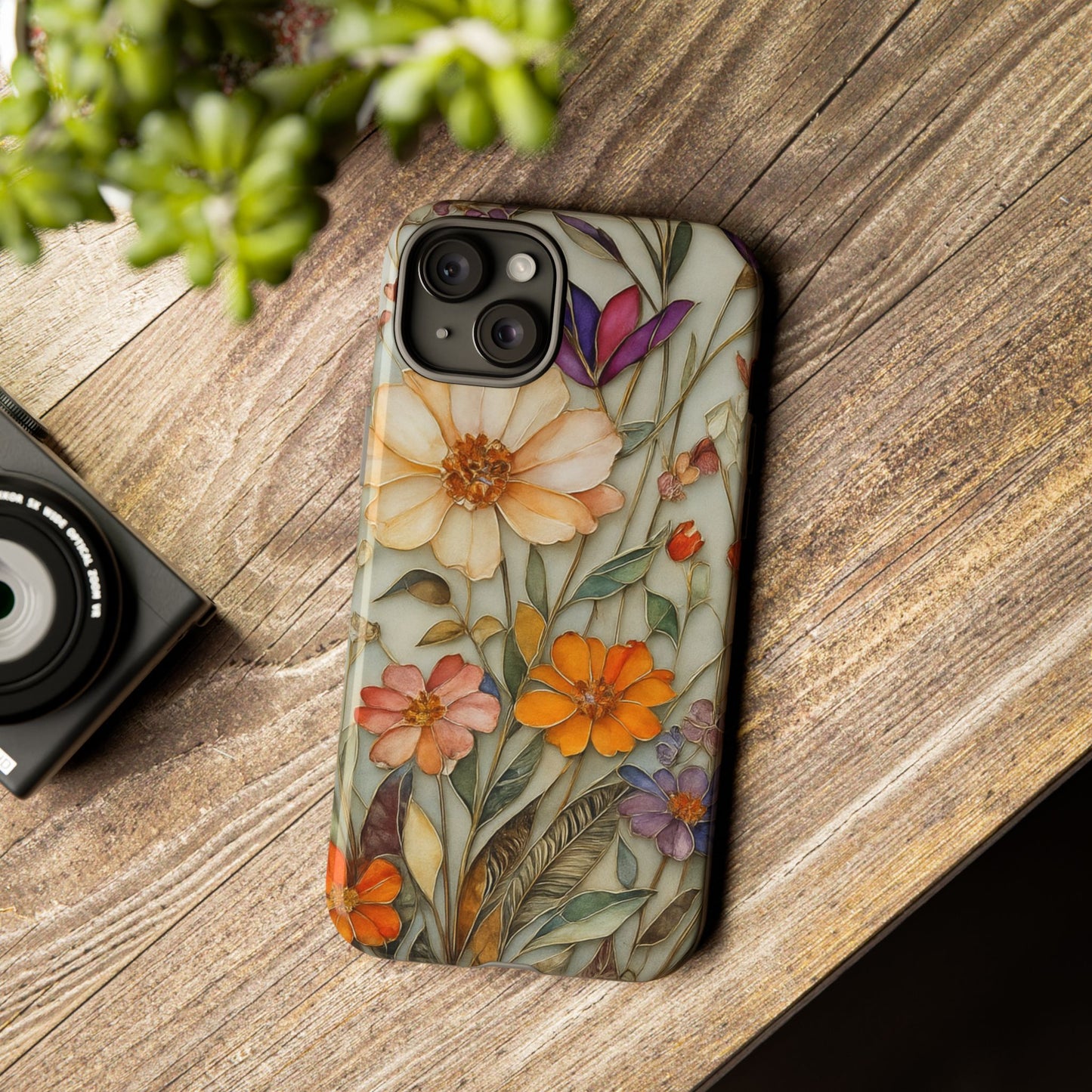 Phone case For iPhone & Samsung, Wildflower Mosaic MagSafe iPhone Case: Botanical Floral Design iPhone