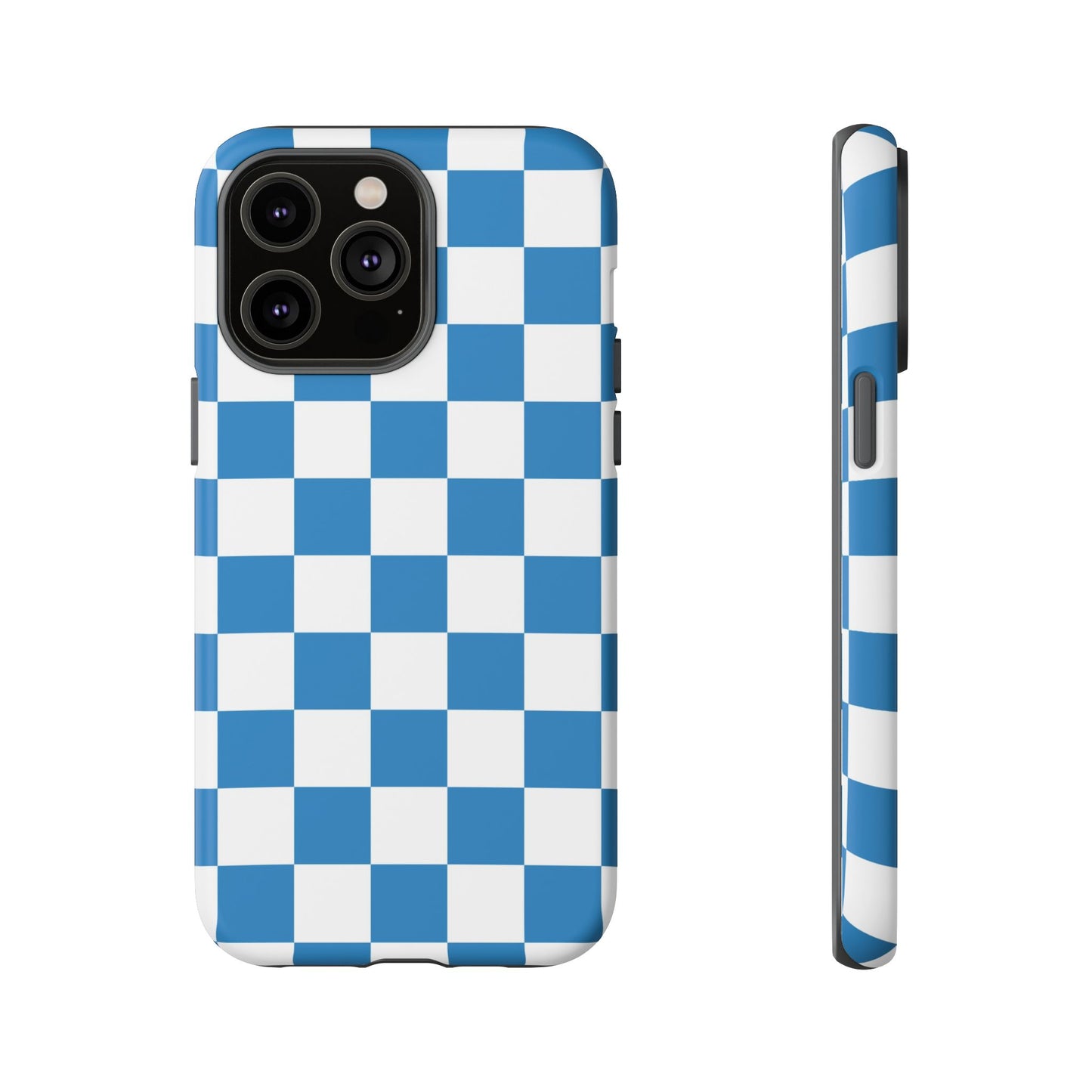Checkered Phone Case, iPhone 17 Pro, 17, 16, 15, 14, 13, 12, 11, X, XR, XS MAX, Smartphone Cover, Blue and White Mobile Protector