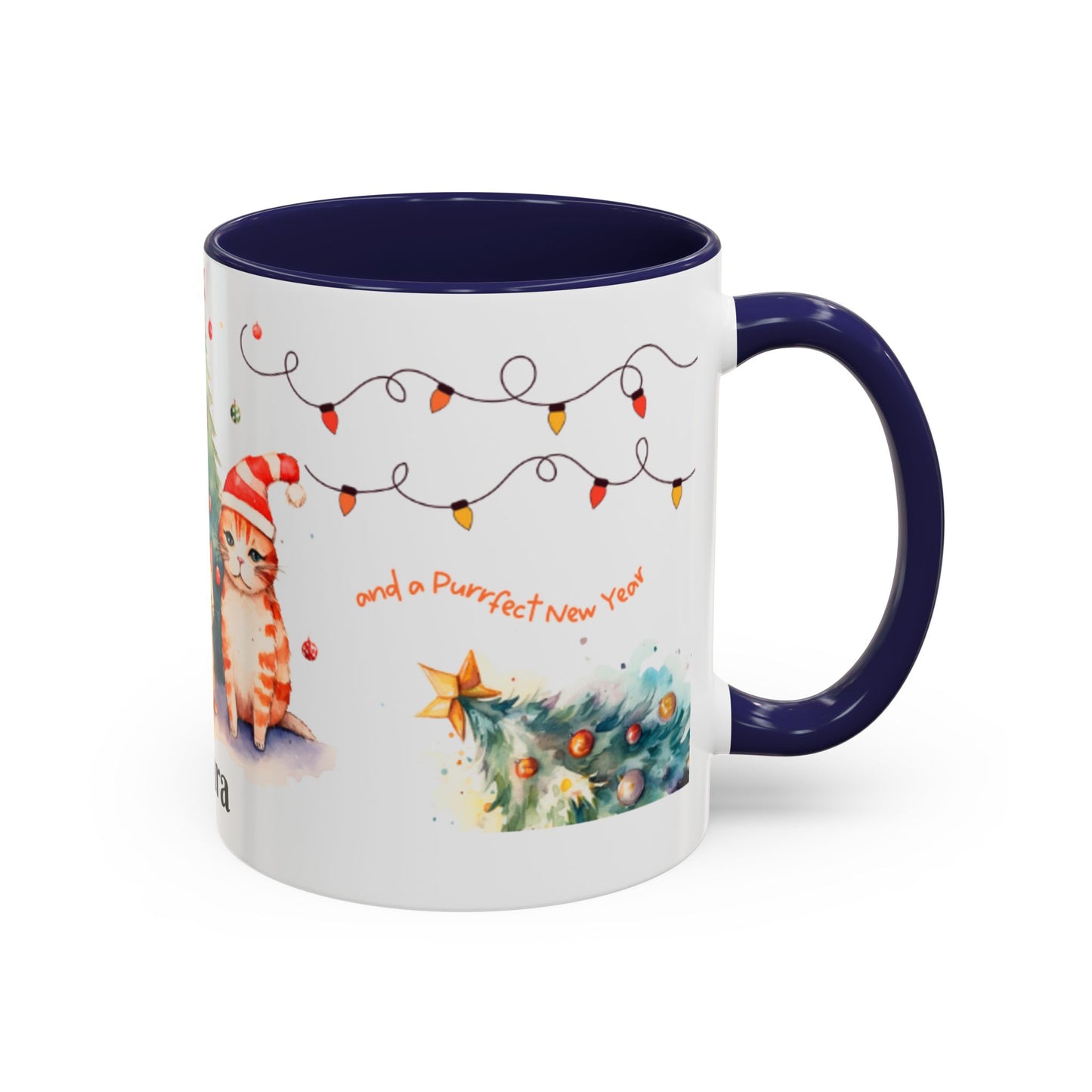 Personalized Festive Cat Accent Coffee Mug, Holiday, Christmas, Unique Gift, Home Decor, Cute Cat Lovers, Christmas Day Gift