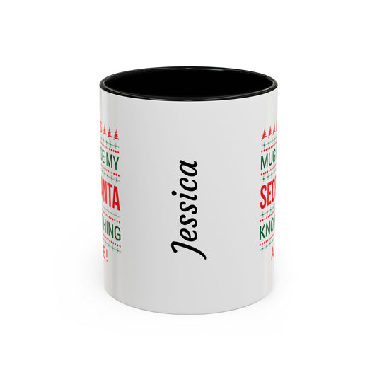 Personalized Secret Santa Accent Coffee Mug, Holiday Gift, Funny Christmas Mug, Unique Office Secret Santa Gift, Custom Drinkware