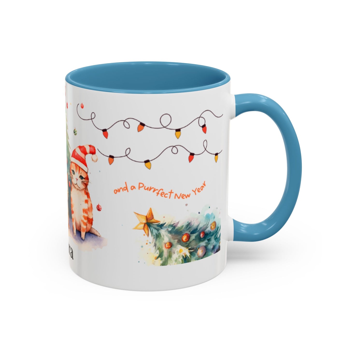 Personalized Festive Cat Accent Coffee Mug, Holiday, Christmas, Unique Gift, Home Decor, Cute Cat Lovers, Christmas Day Gift