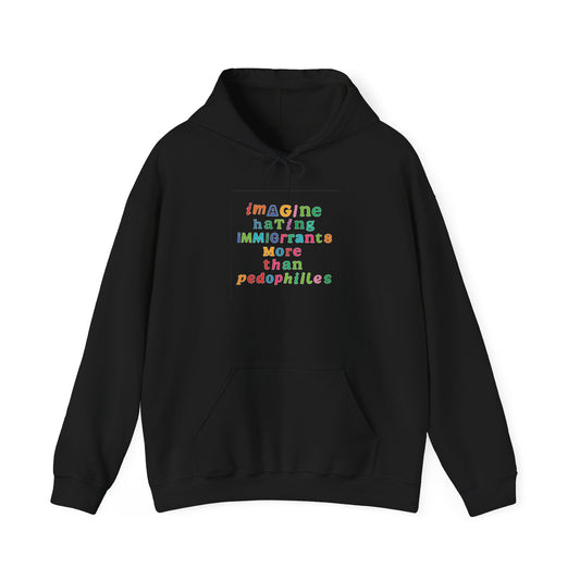 Imagine Hating Immigrants More Than Pedophiles Hoodie, Bold Statement hoodie, Activist Equality Pullover, Human Rights Protest Gift