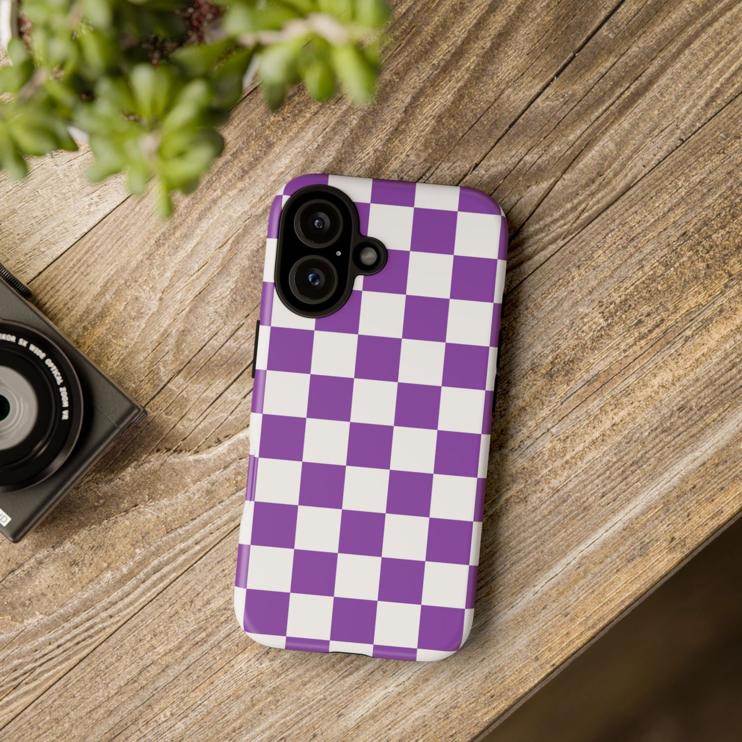 Purple Checkered Phone Case,  iPhone 17 Pro, 17, 16, 15, 14, 13, 12, 11, X, XR, XS MAX, Trendy Gift for Friends, Accessory for Occasions