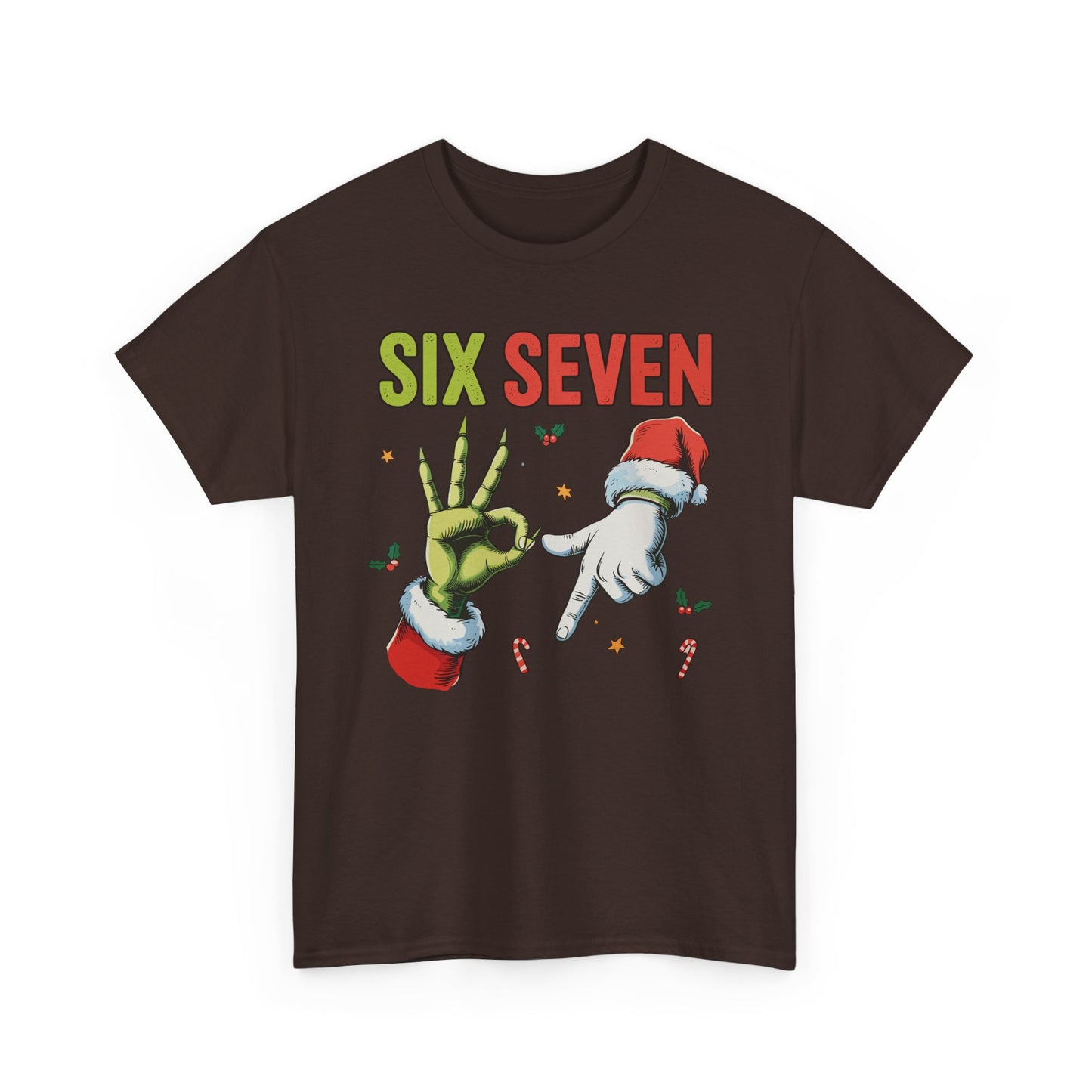 Funny "Six Seven" Christmas Shirt  Grinch Hand & Santa Hand Graphic Tee | Holiday Humor T-Shirt | Unisex Christmas Gift for Men Women