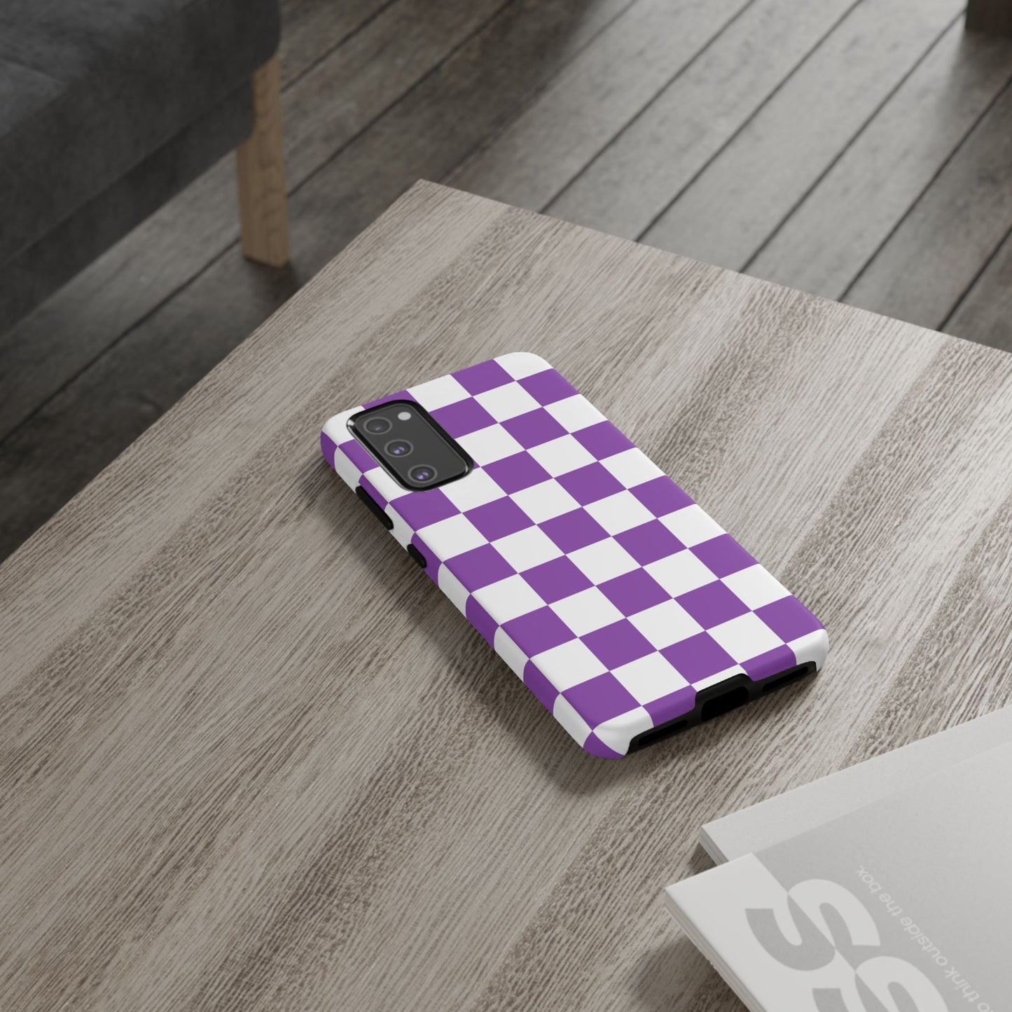 Purple Checkered Phone Case, Samsung Galaxy S25, S25 Plus, S24, S24 Plus, S24 Ultra, S23, S22, S22 Plus, S21 Ultra, S21 FE, S20+