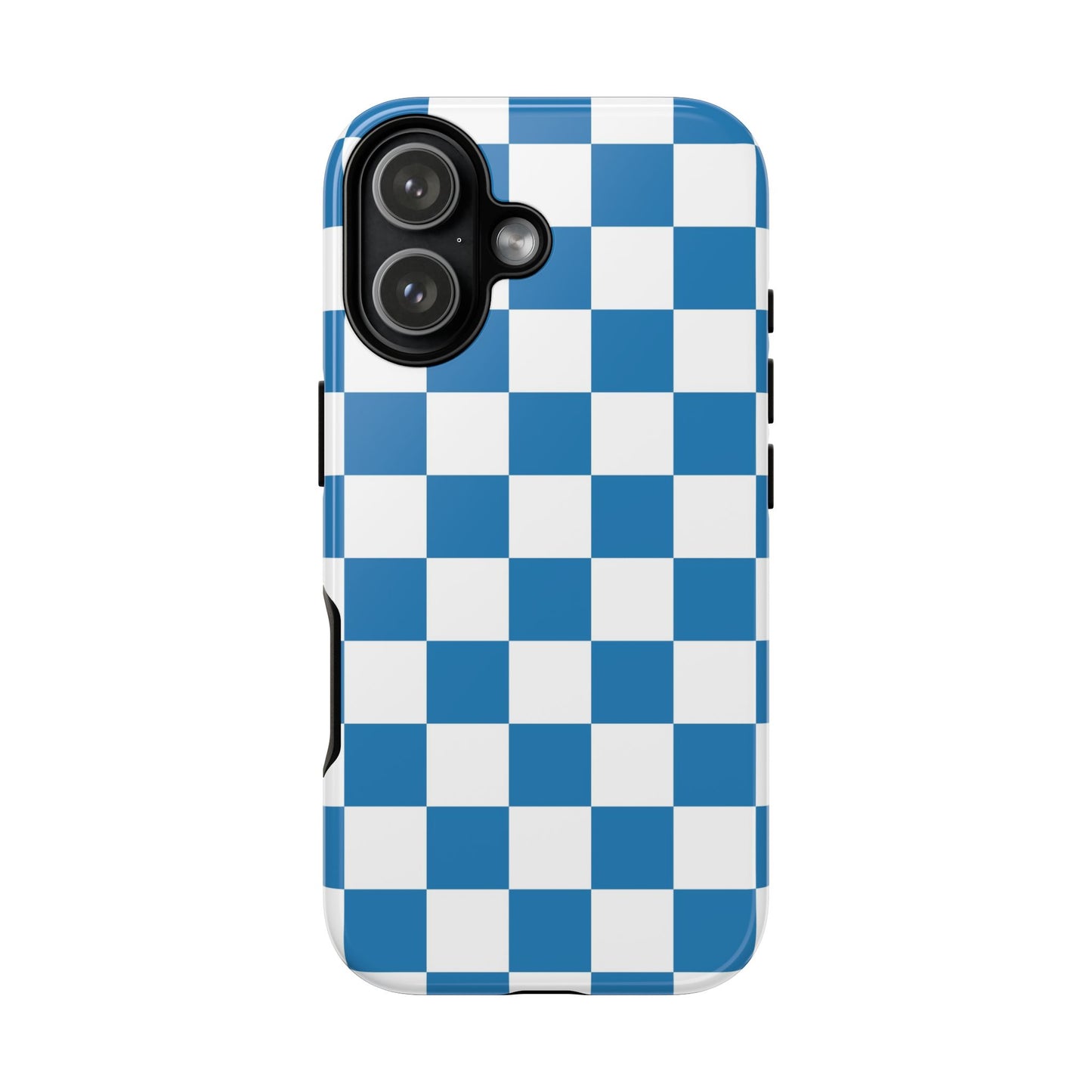 Checkered Phone Case, iPhone 17 Pro, 17, 16, 15, 14, 13, 12, 11, X, XR, XS MAX, Smartphone Cover, Blue and White Mobile Protector