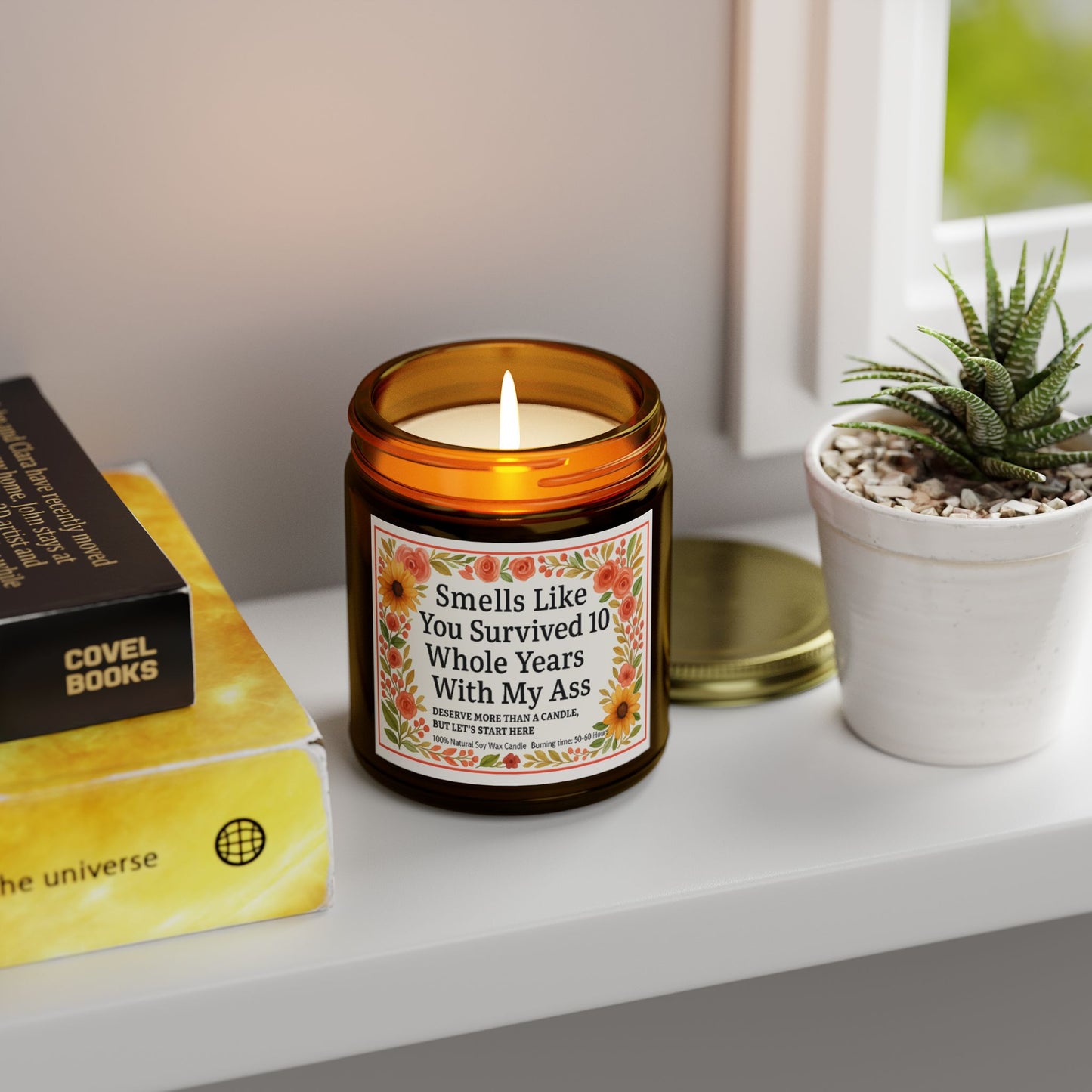 Scented Candles, Funny Gift For Partner, Smells Like You Survived 10 Whole Years, Coconut Apricot Wax Candle, Anniversary Gift, Birthday