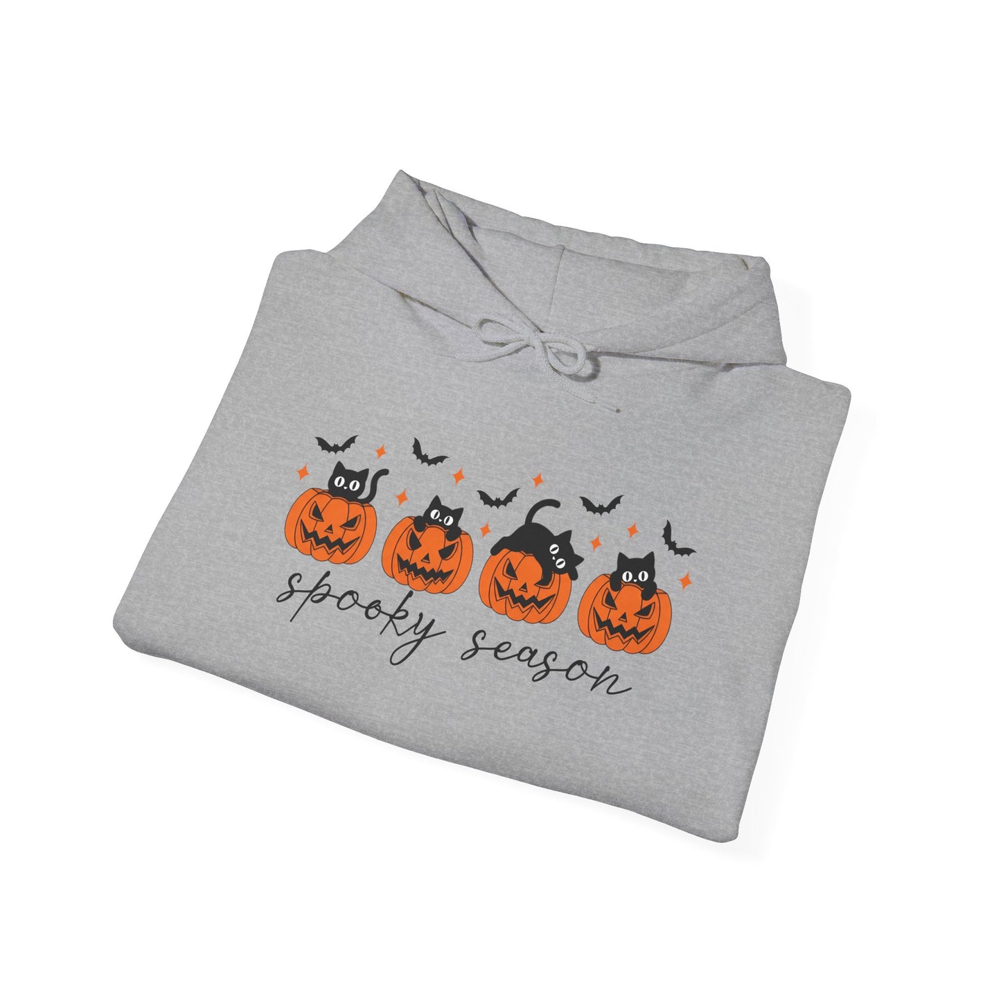 Spooky Season Hoodie, Unisex Halloween Sweatshirt Hoodie, Cozy Fall Apparel, Bat and Pumpkin Design, Perfect for Autumn Celebrations