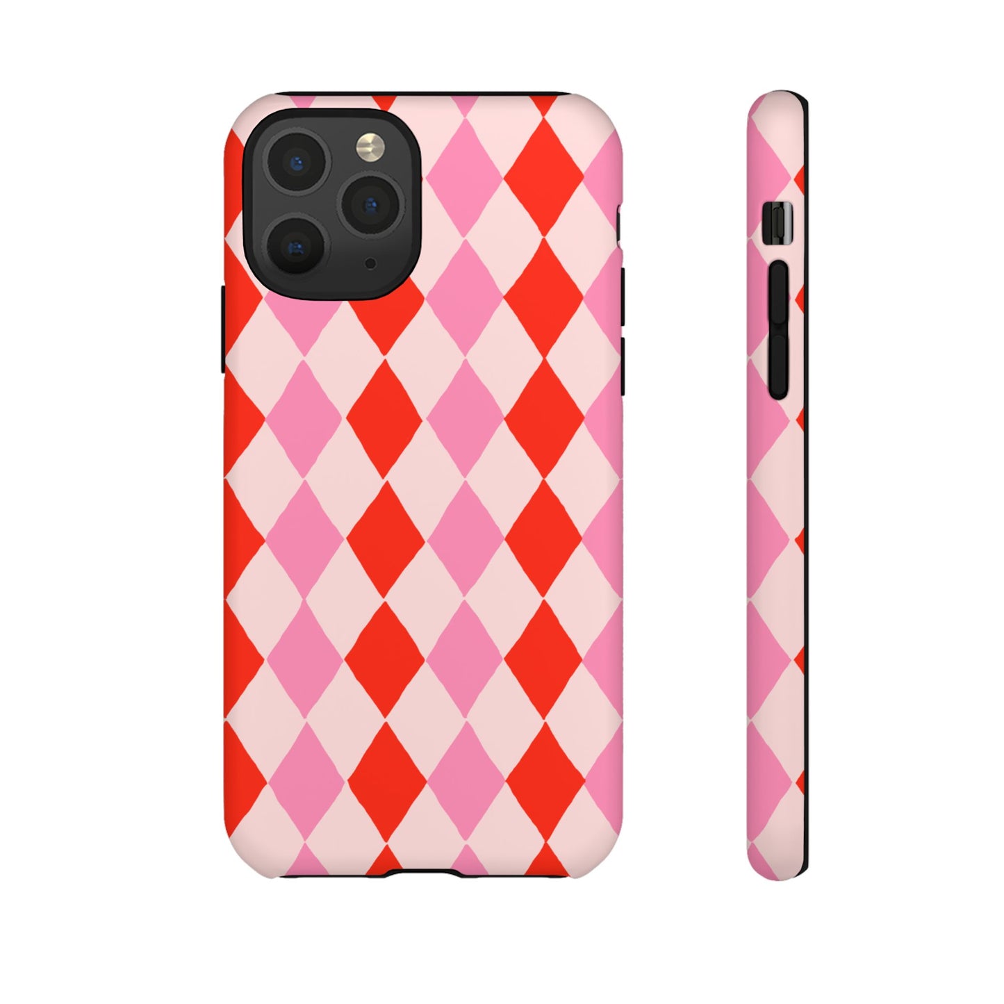 Tough Cases with Red Pink Diamonds, Retro Checkerboard iPhone Case And Samsung Case, Slim Fit Phone Case, Stylish Gift