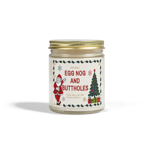 Egg Nog and Buttholes Candle, Funny Christmas Candle Gift for Friends Coworkers | Soy Wax Candle in Clear or Amber Jar | 8 Scent Options