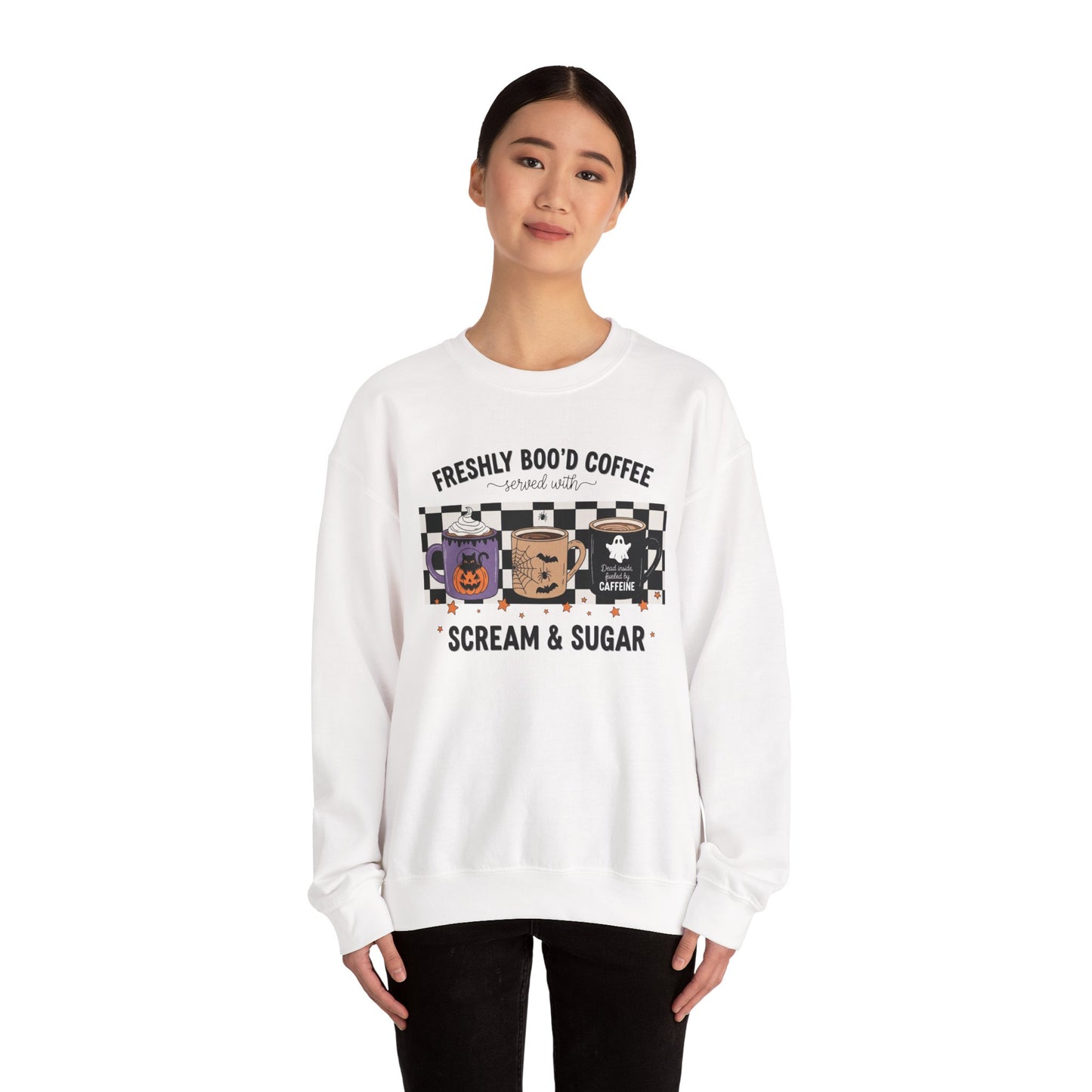 Halloween Coffee Sweatshirt, Cozy Crewneck, Fall Apparel, Scream & Sugar Tee, Gift for Coffee Lovers, Halloween Apparel