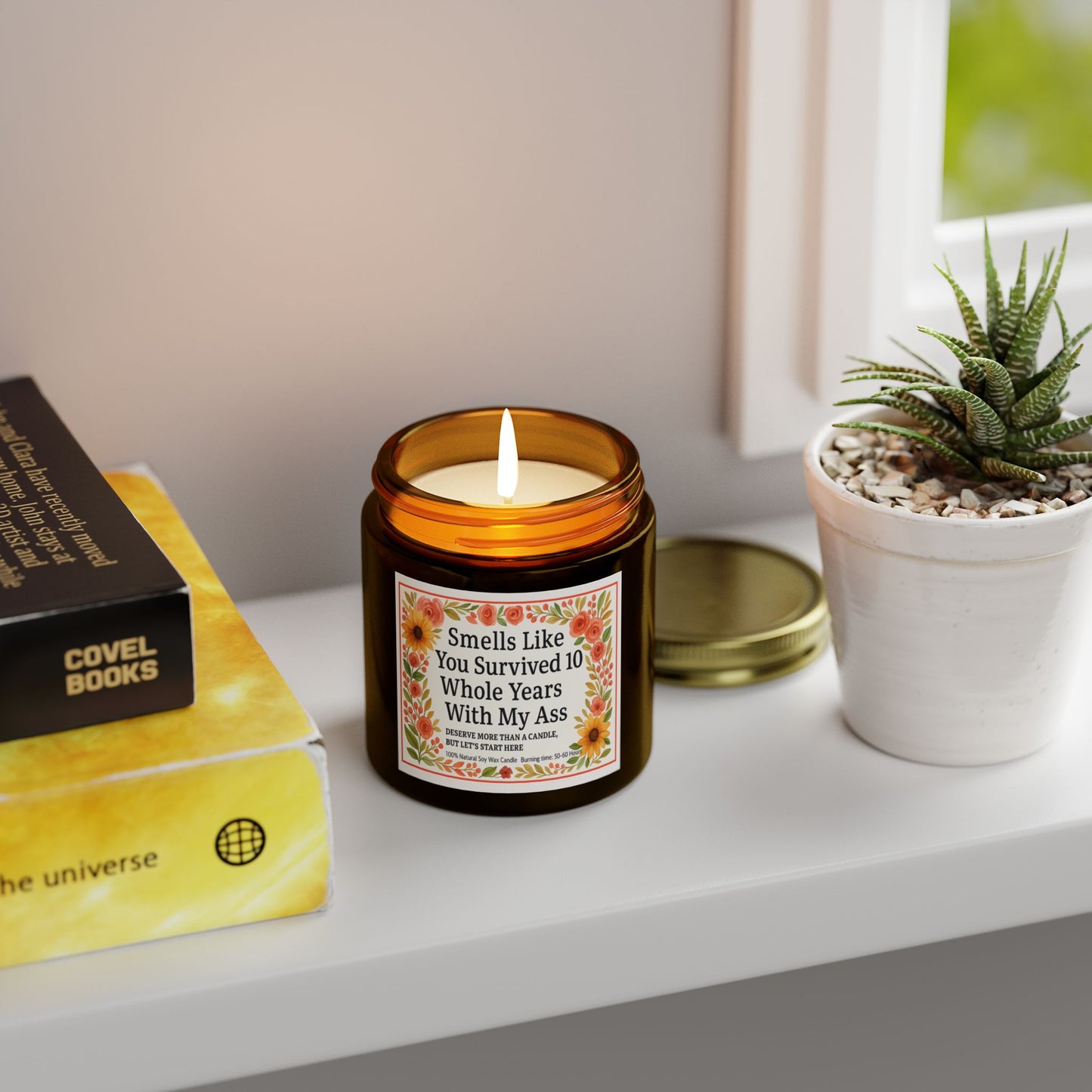 Scented Candles, Funny Gift For Partner, Smells Like You Survived 10 Whole Years, Coconut Apricot Wax Candle, Anniversary Gift, Birthday