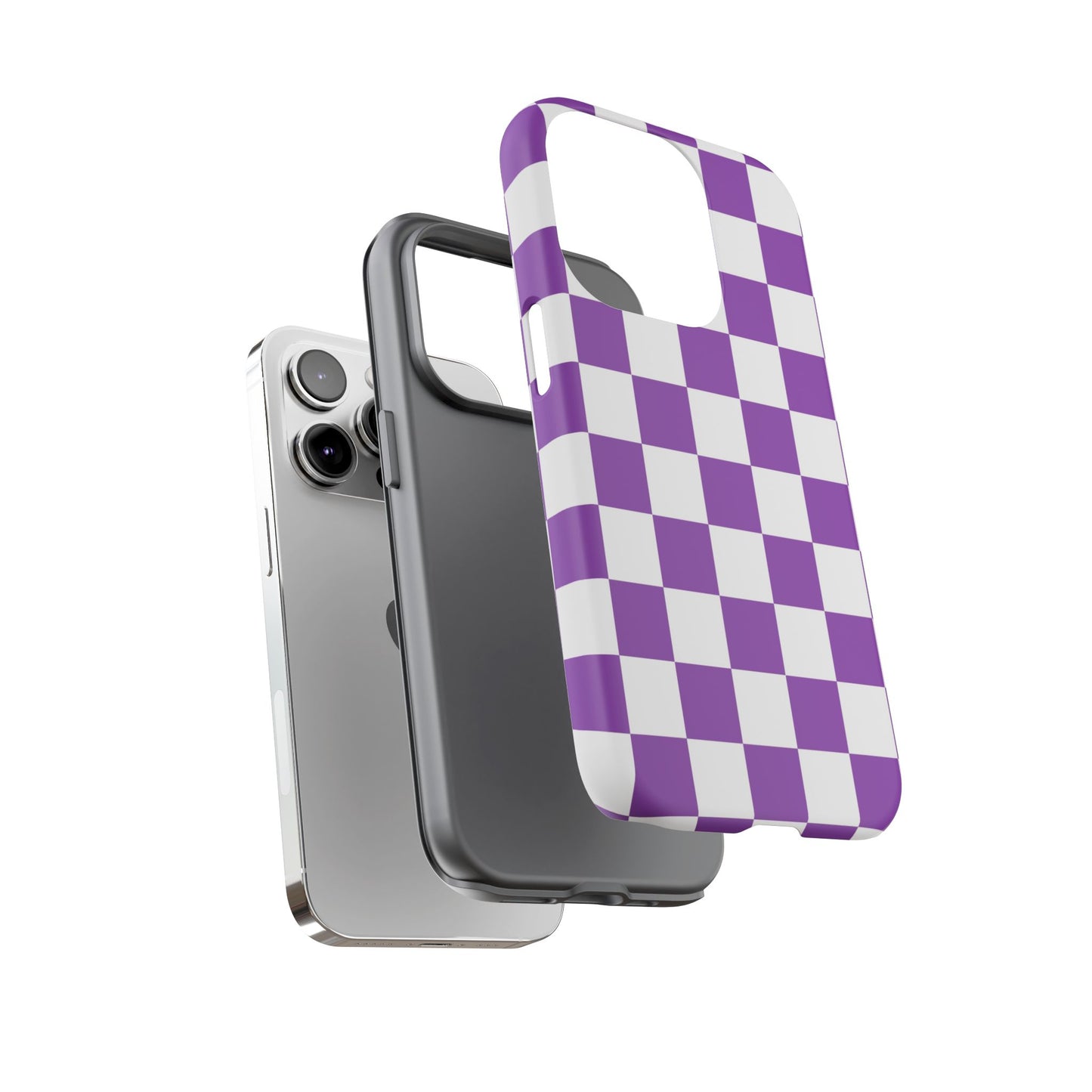 Purple Checkered Phone Case,  iPhone 17 Pro, 17, 16, 15, 14, 13, 12, 11, X, XR, XS MAX, Trendy Gift for Friends, Accessory for Occasions