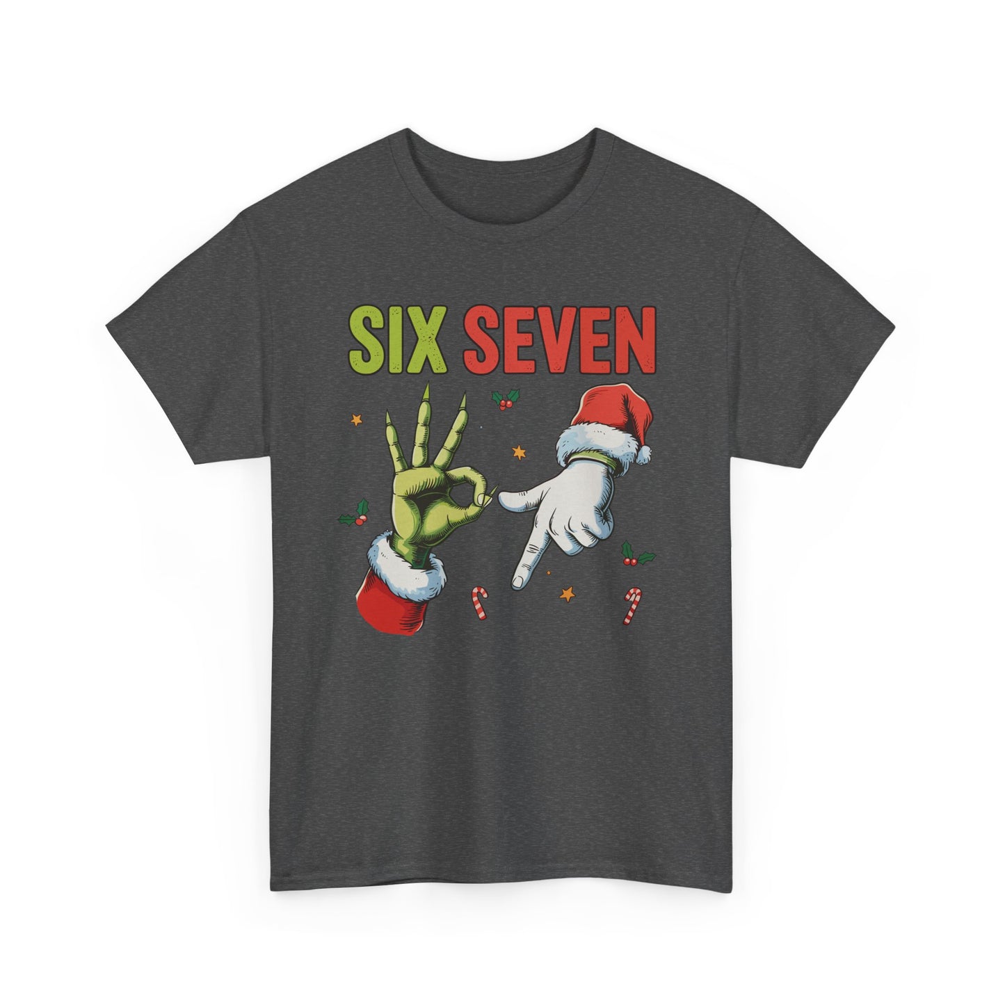 Funny "Six Seven" Christmas Shirt  Grinch Hand & Santa Hand Graphic Tee | Holiday Humor T-Shirt | Unisex Christmas Gift for Men Women