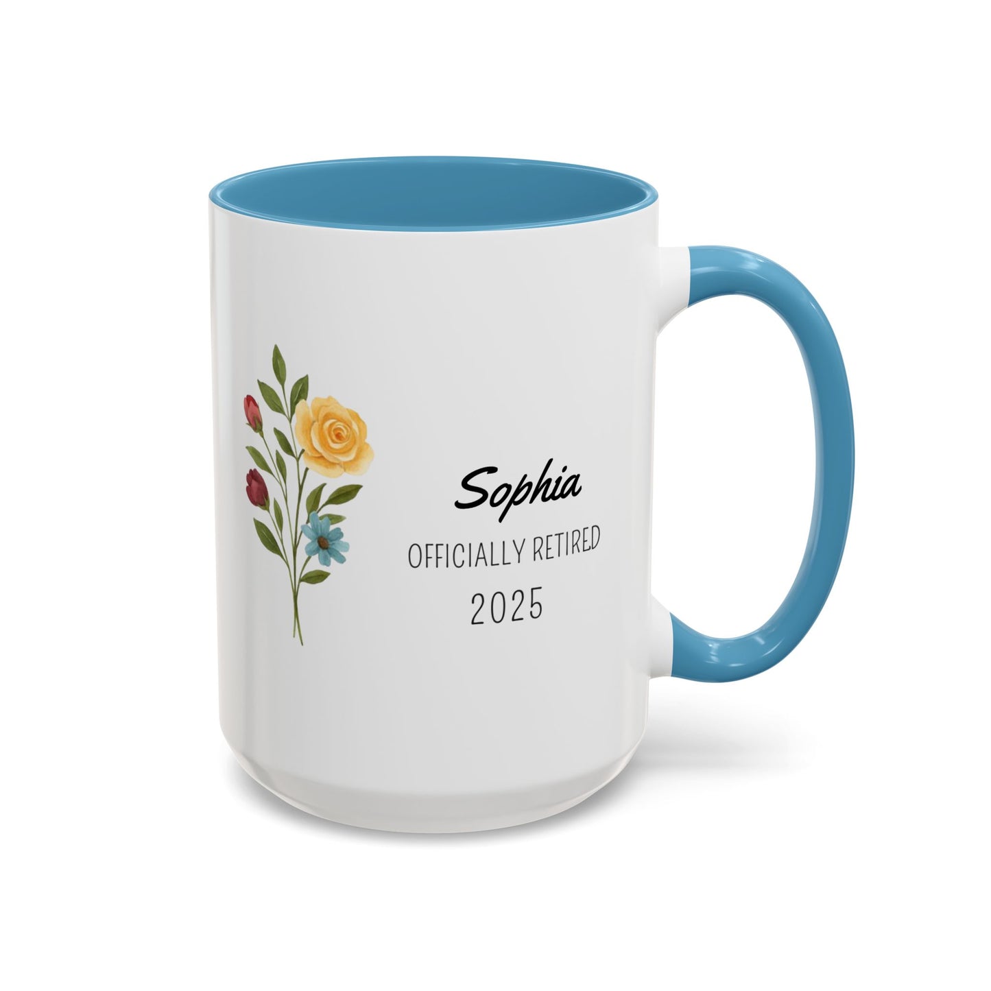 Personalized Retirement Coffee Mug, Floral Design, Gift for Retirees, Custom Name Mug, Celebration Drinkware, Retirement Day Gift