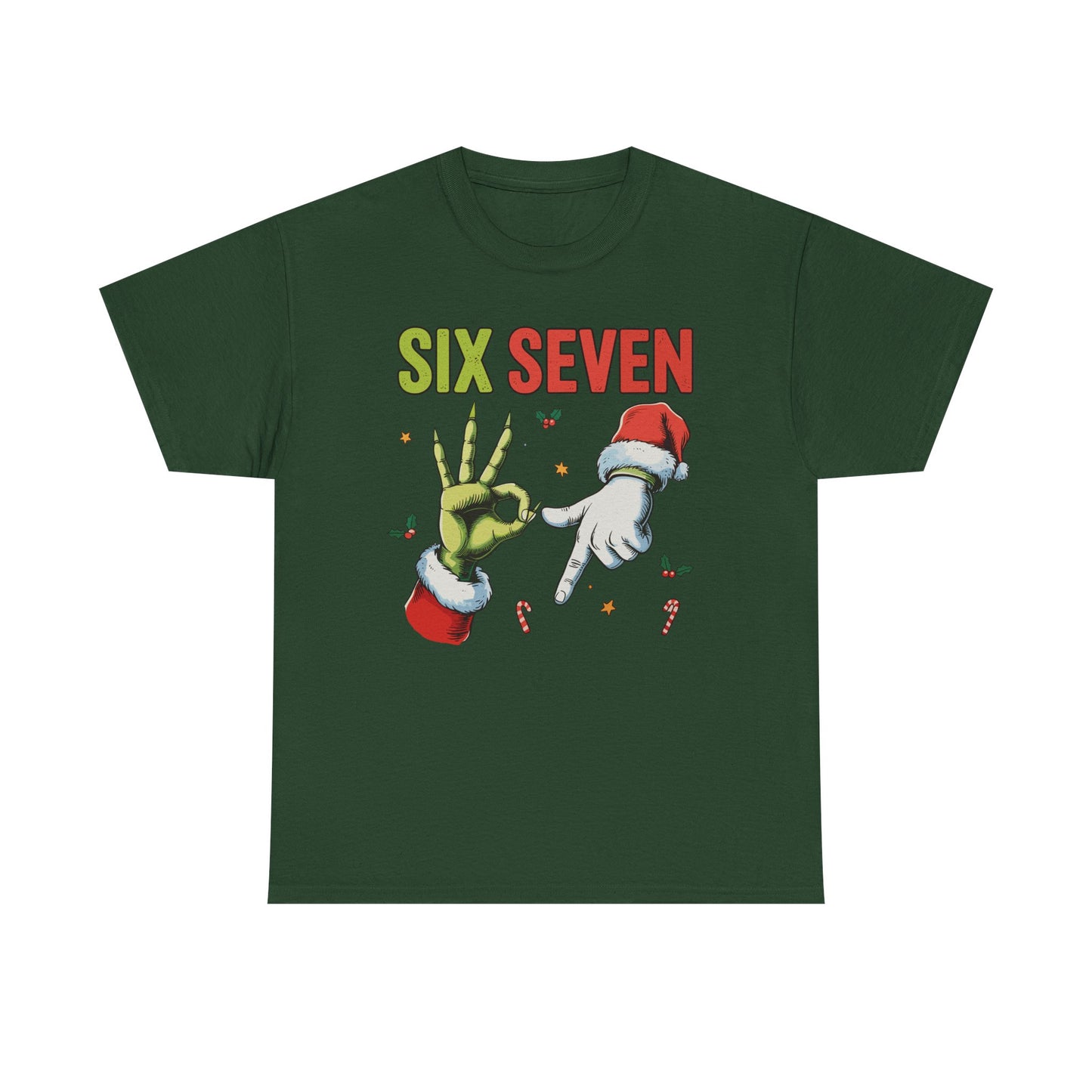 Funny "Six Seven" Christmas Shirt  Grinch Hand & Santa Hand Graphic Tee | Holiday Humor T-Shirt | Unisex Christmas Gift for Men Women