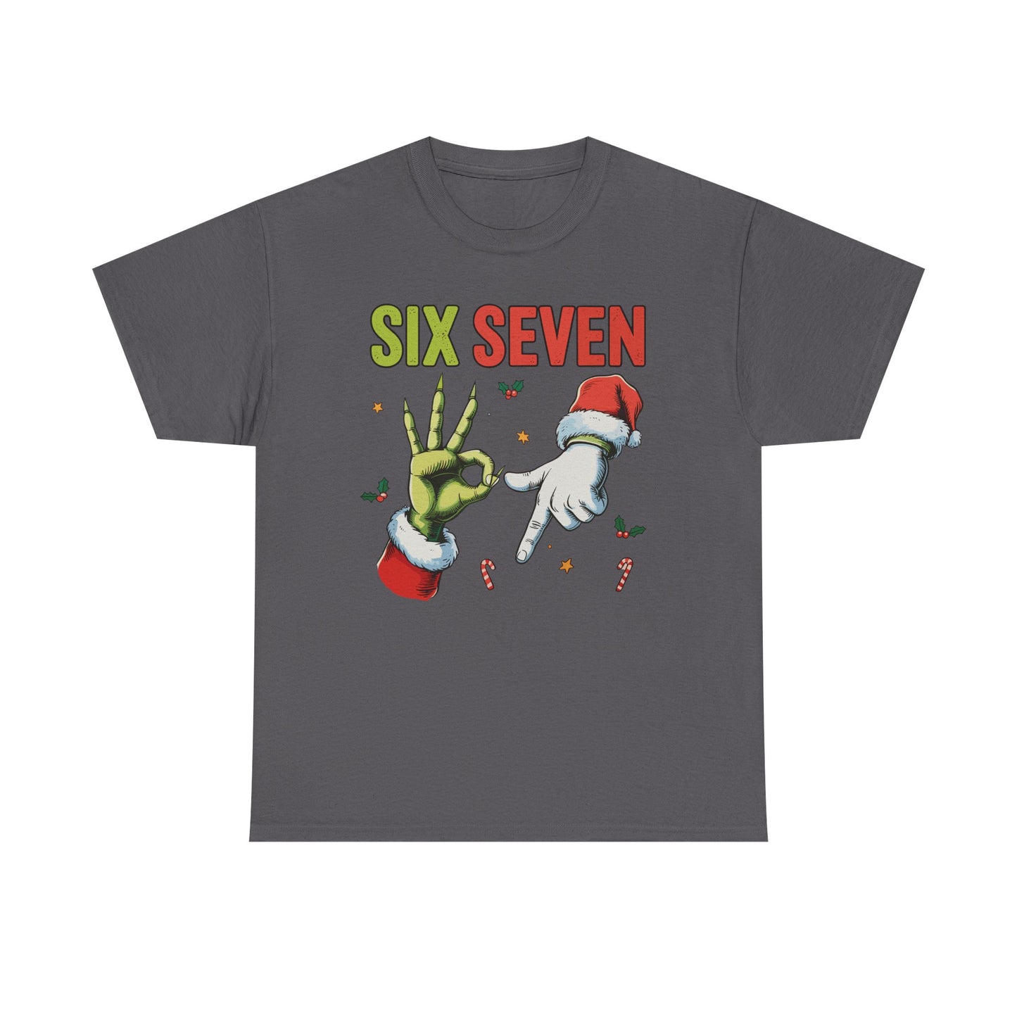 Funny "Six Seven" Christmas Shirt  Grinch Hand & Santa Hand Graphic Tee | Holiday Humor T-Shirt | Unisex Christmas Gift for Men Women