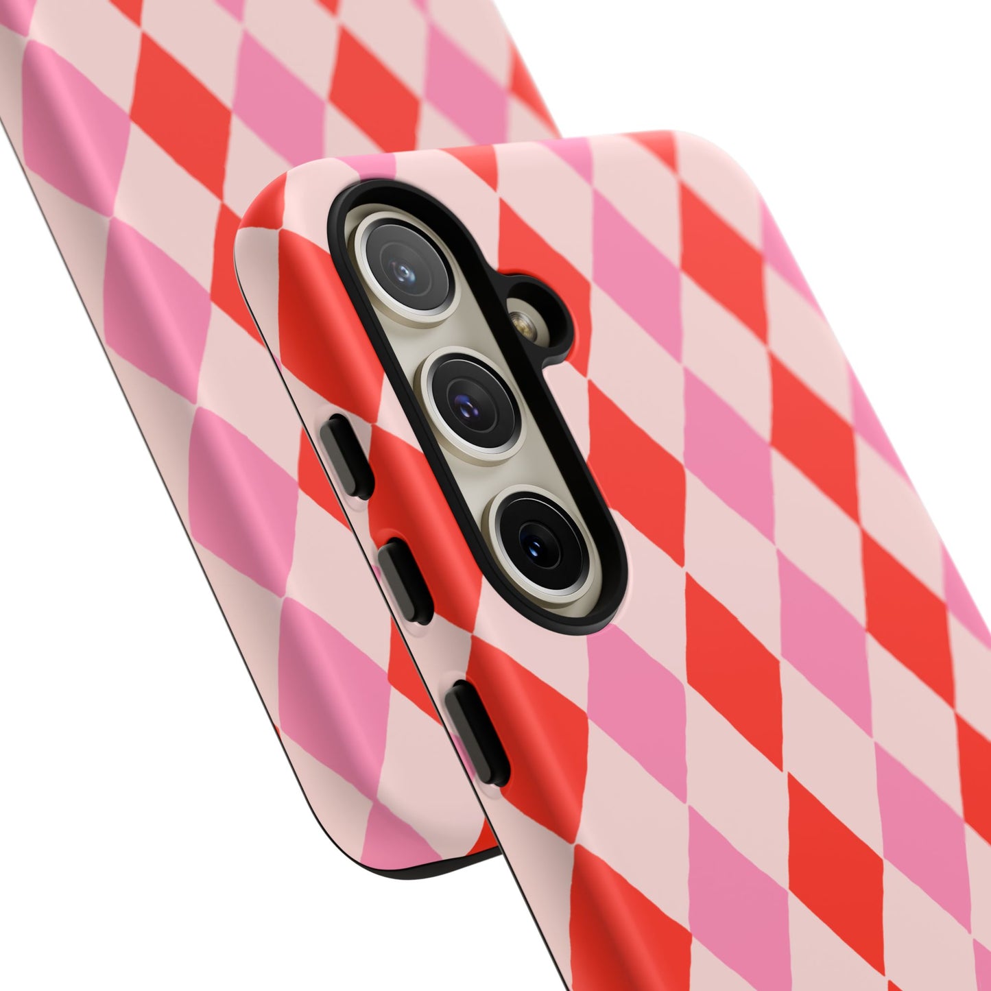 Tough Cases with Red Pink Diamonds, Retro Checkerboard iPhone Case And Samsung Case, Slim Fit Phone Case, Stylish Gift