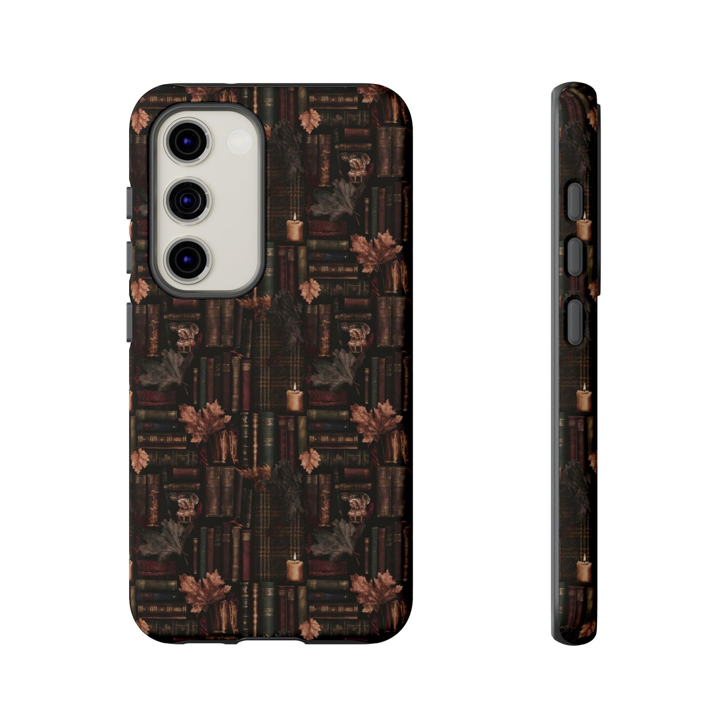Gothic Phone Case Dark Academia Literary iPhone Samsung Cover with Books & Flowers, Phone case