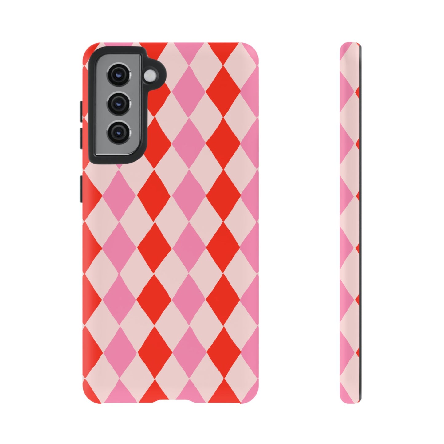 Tough Cases with Red Pink Diamonds, Retro Checkerboard iPhone Case And Samsung Case, Slim Fit Phone Case, Stylish Gift