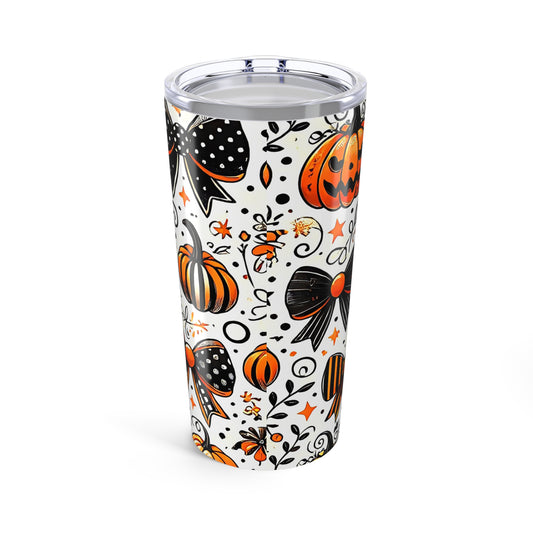 Halloween Themed Tumbler, Fun Fall Drinkware, Pumpkin and Bow Design, Perfect for Parties and Gifting, Seasonal Decor
