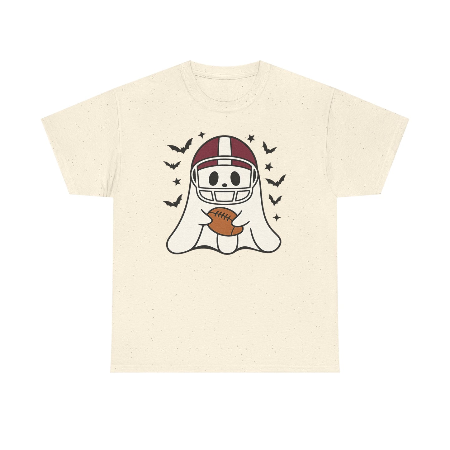 Halloween Ghost Football Tee, Unisex Heavy Cotton T-Shirt, Fun Halloween Apparel, Spooky Game Day Shirt, October Celebration Wear